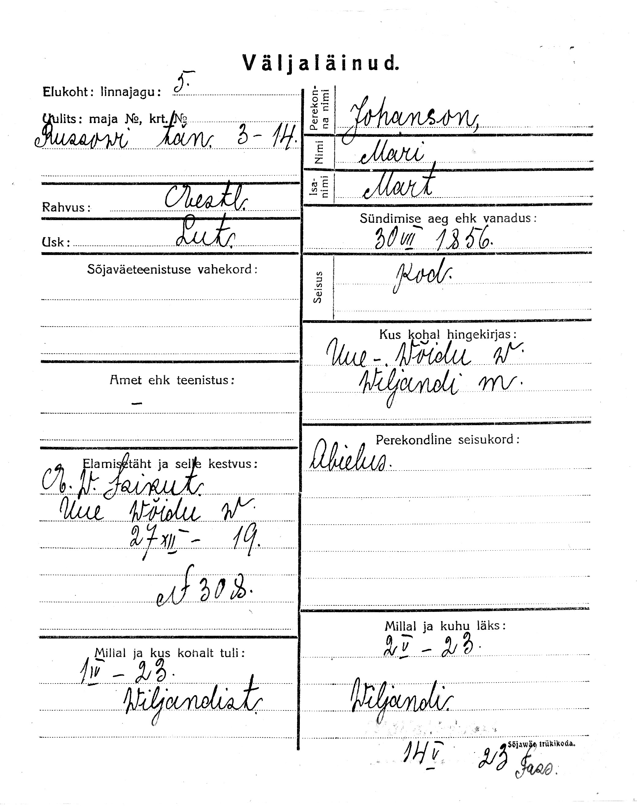 Johanson, Mari, Mart