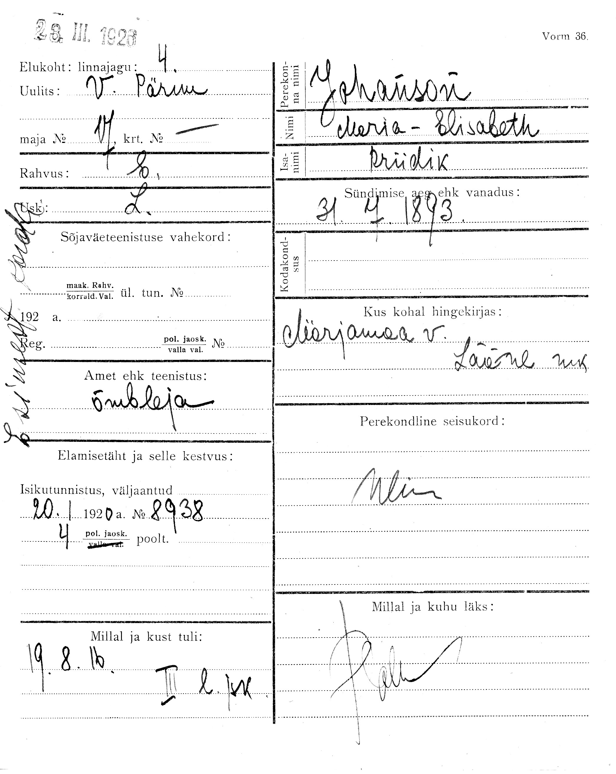 Johanson, Maria-Elisabeth, Priidik