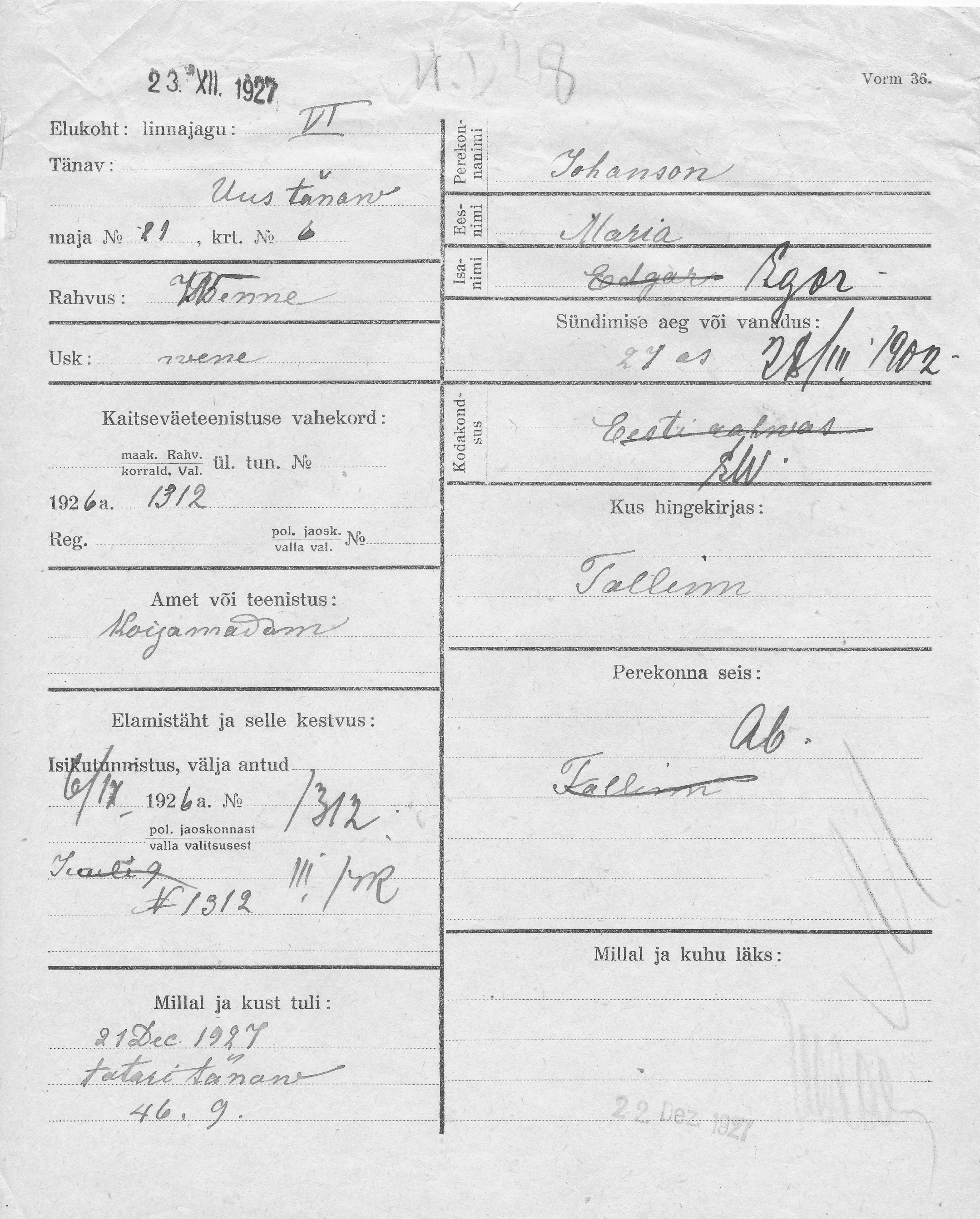 Johanson, Maria, Egor