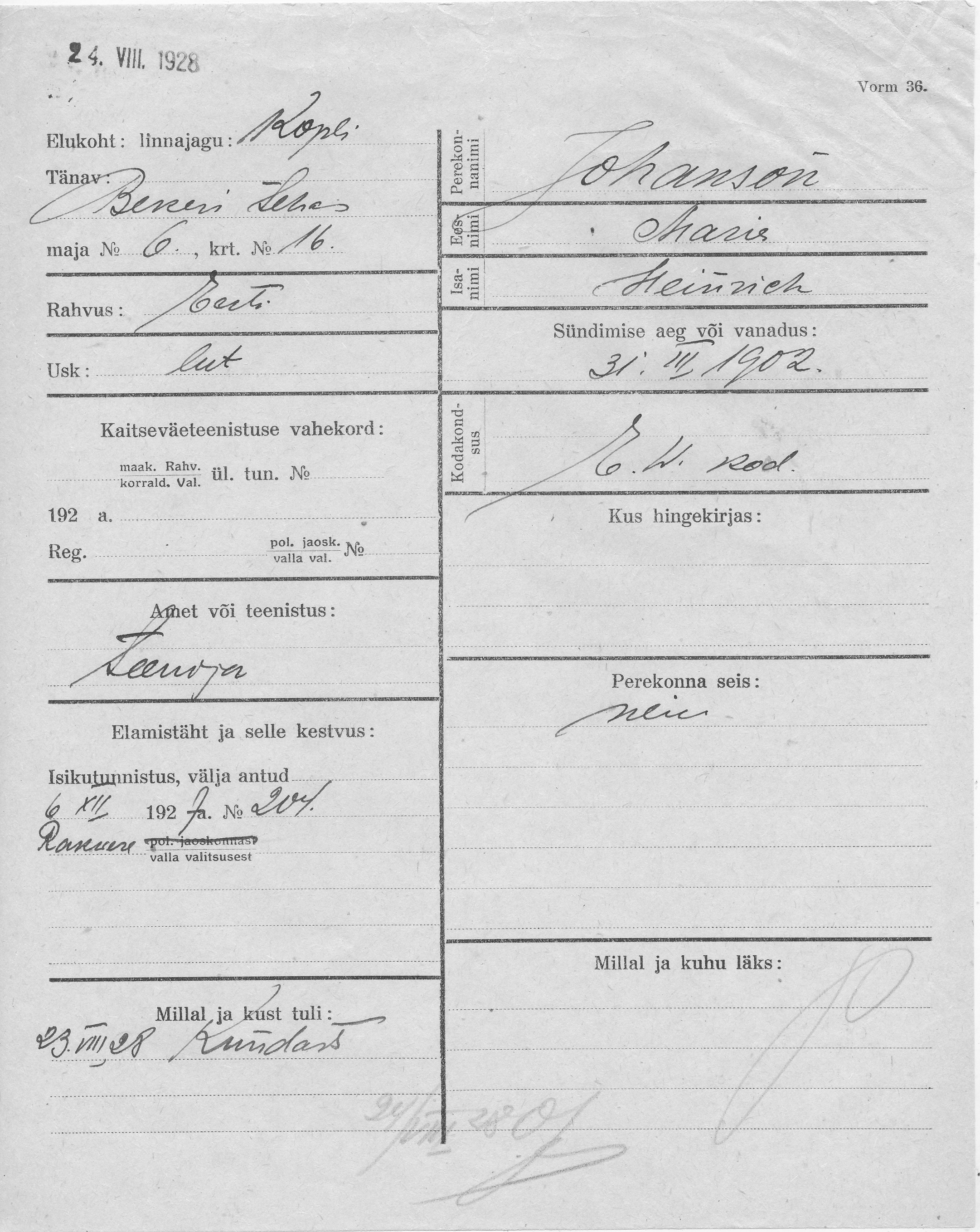 Johanson, Maria, Heinrich