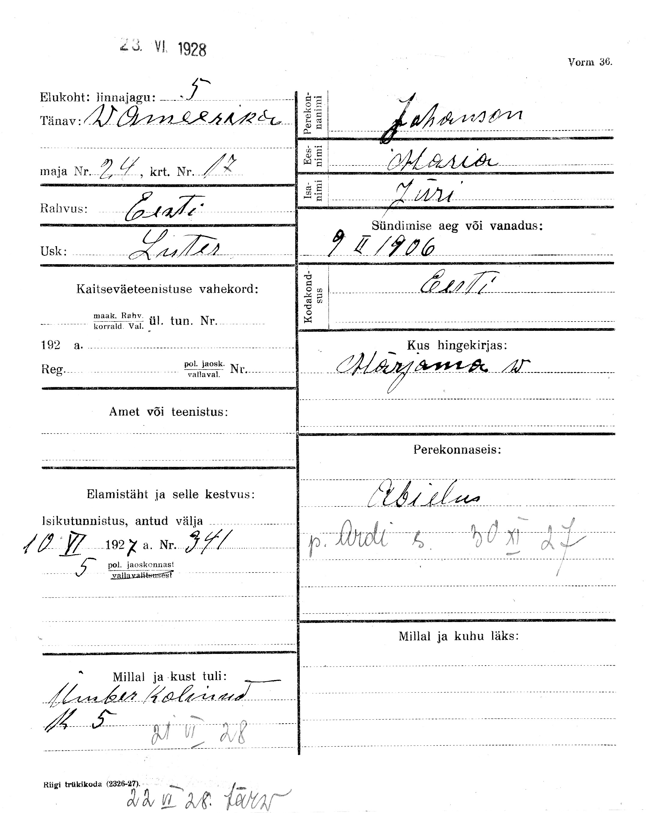 Johanson, Maria, Jüri