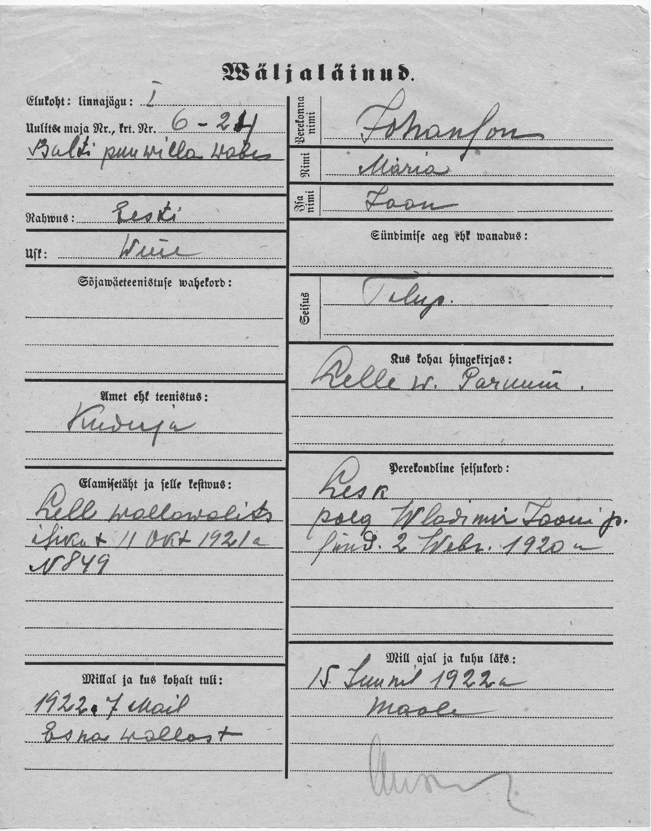 Johanson, Maria, Jaan