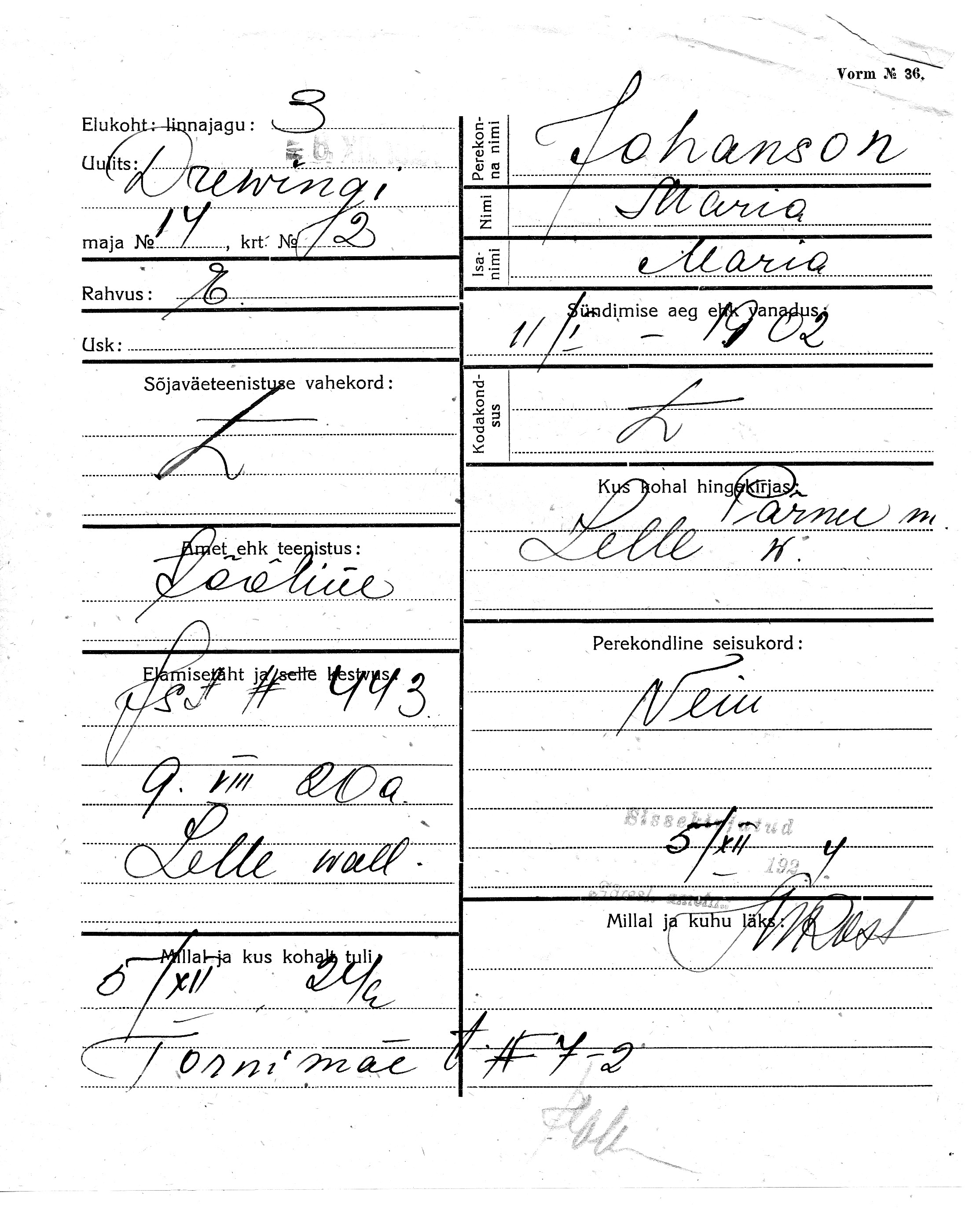 Johanson, Maria, Maria