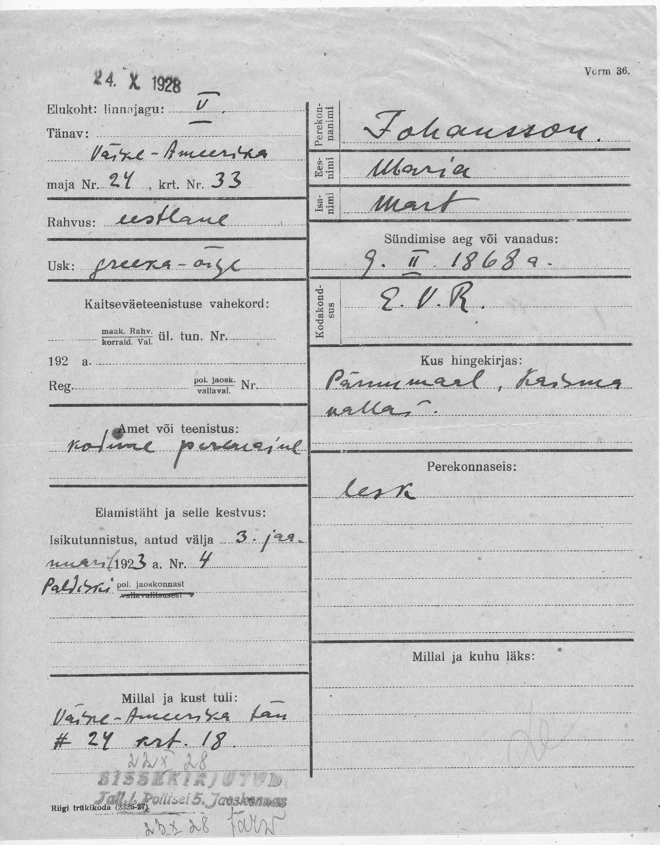 Johanson, Maria, Mart