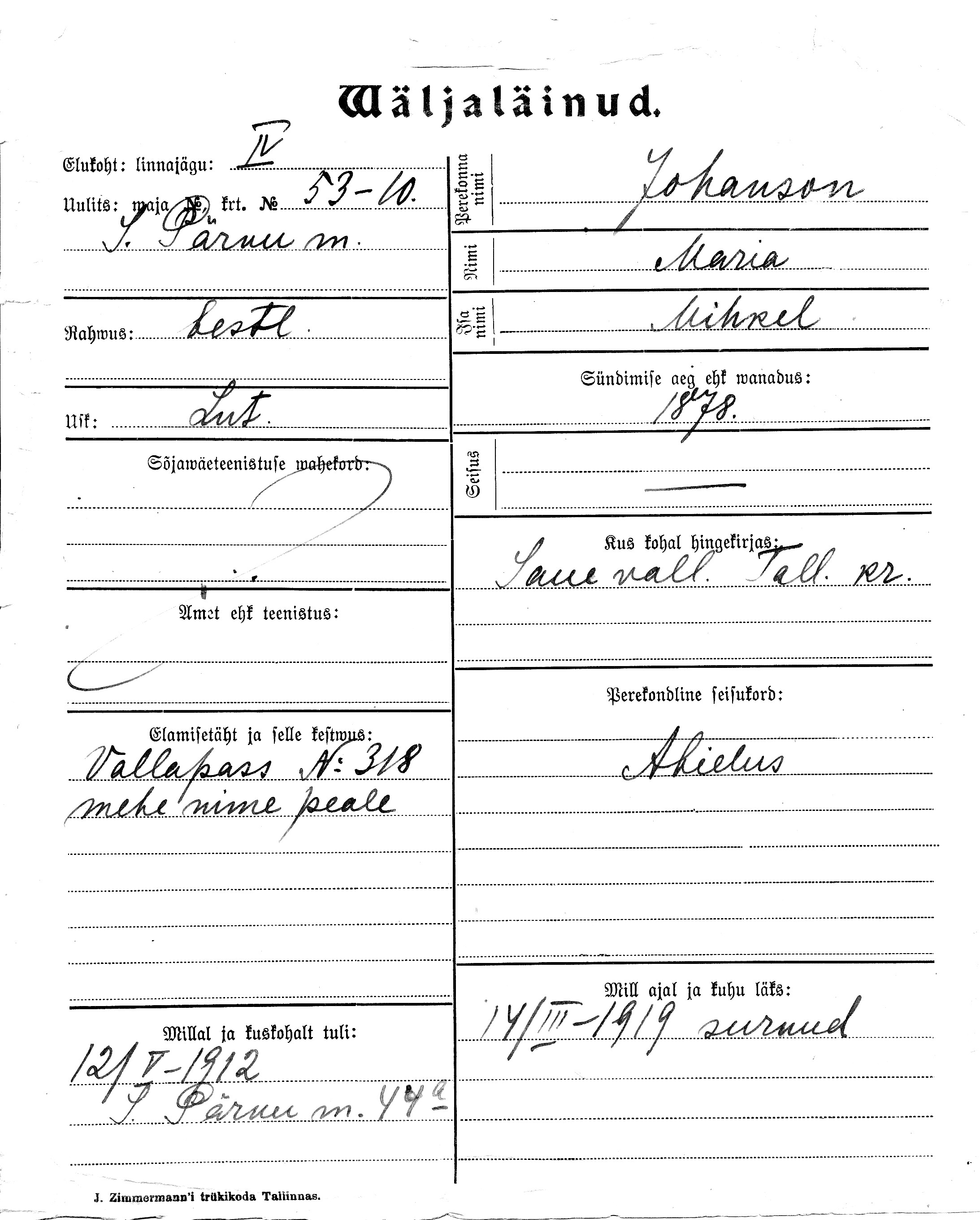 Johanson, Maria, Mihkel