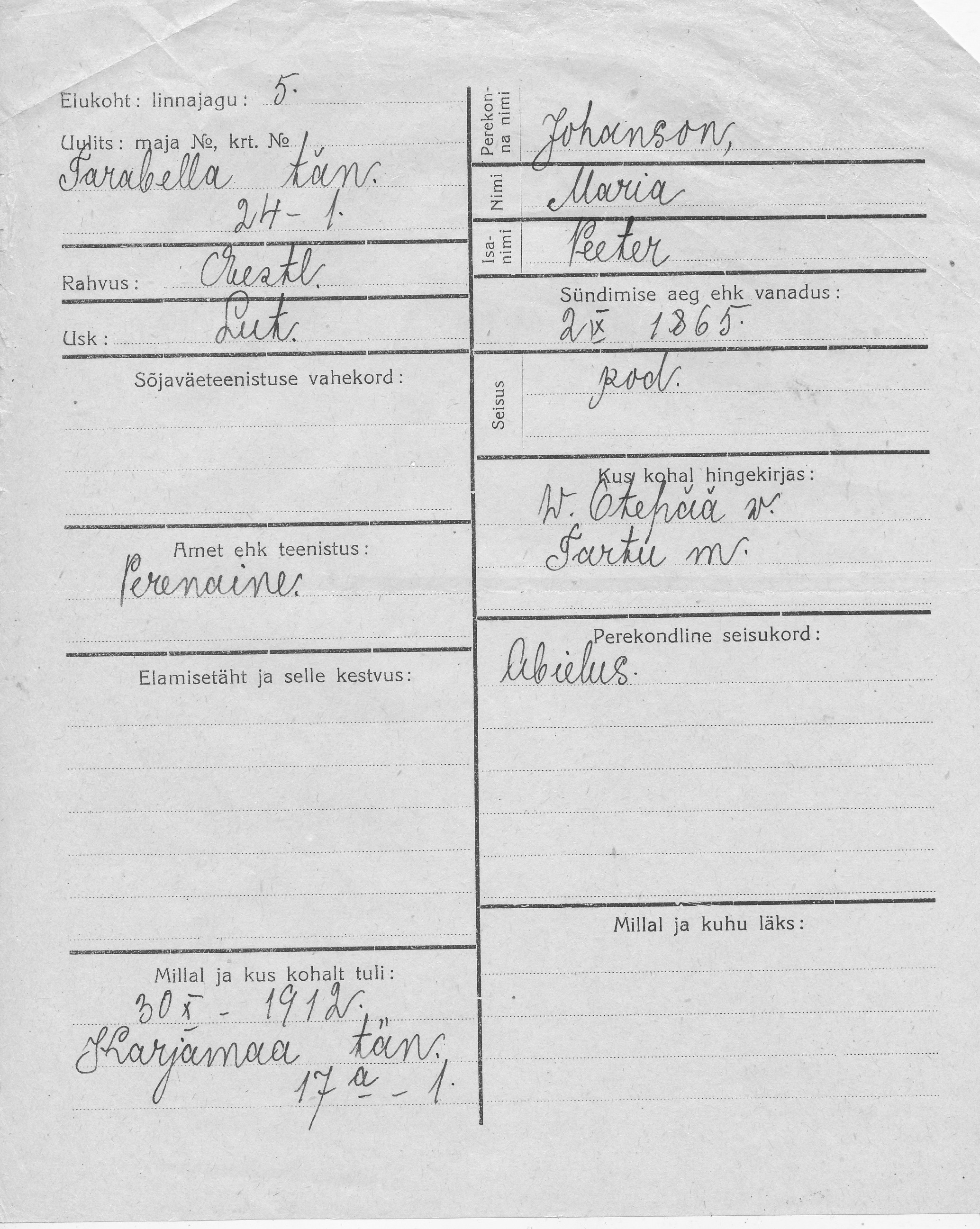 Johanson, Maria, Peeter