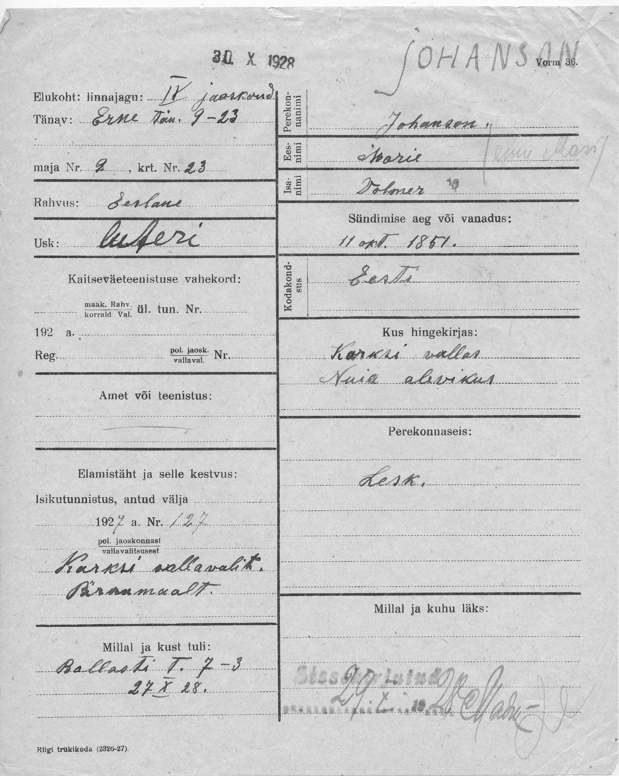 Johanson, Marie(Mari), Wolmer