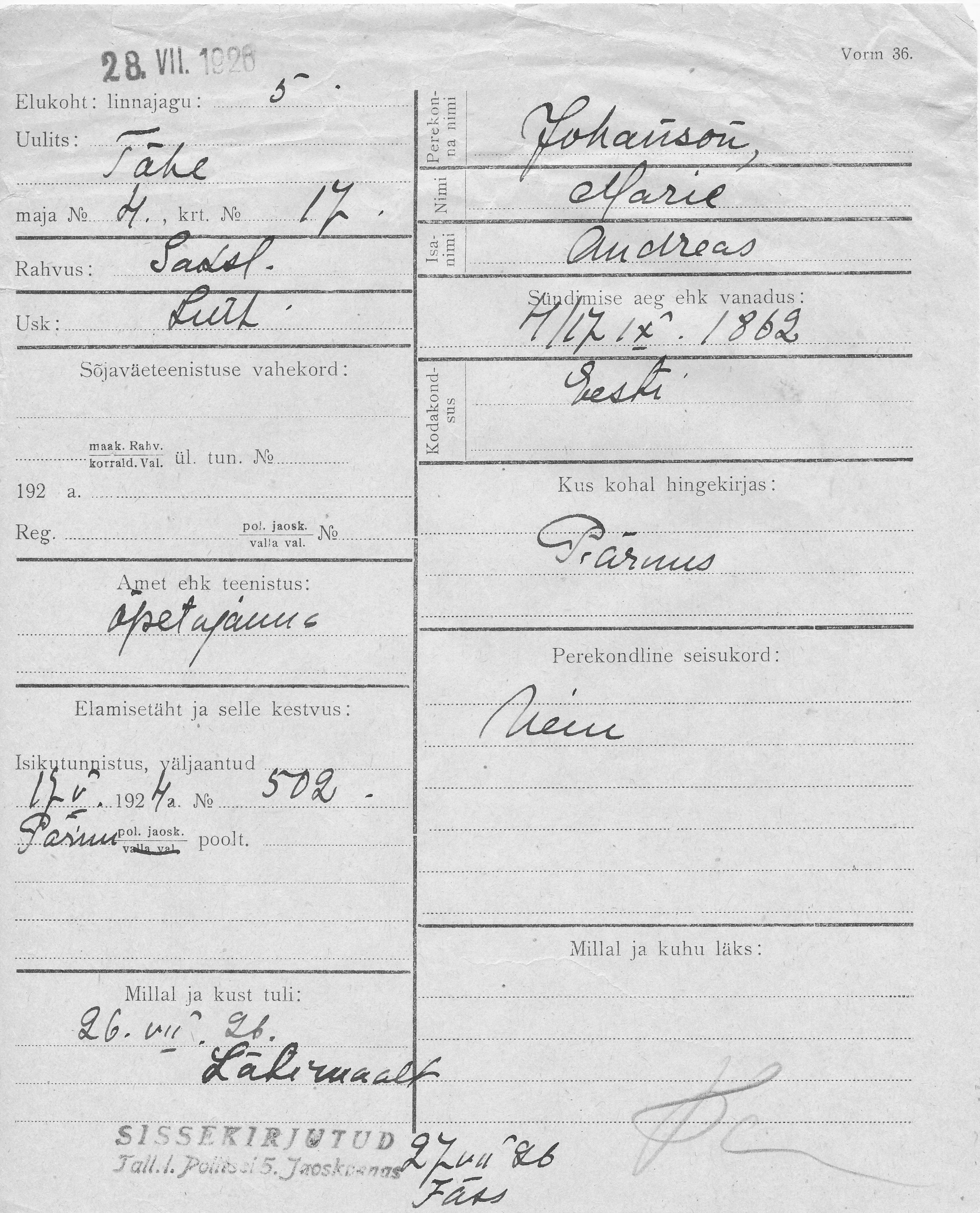 Johanson, Marie, Andreas