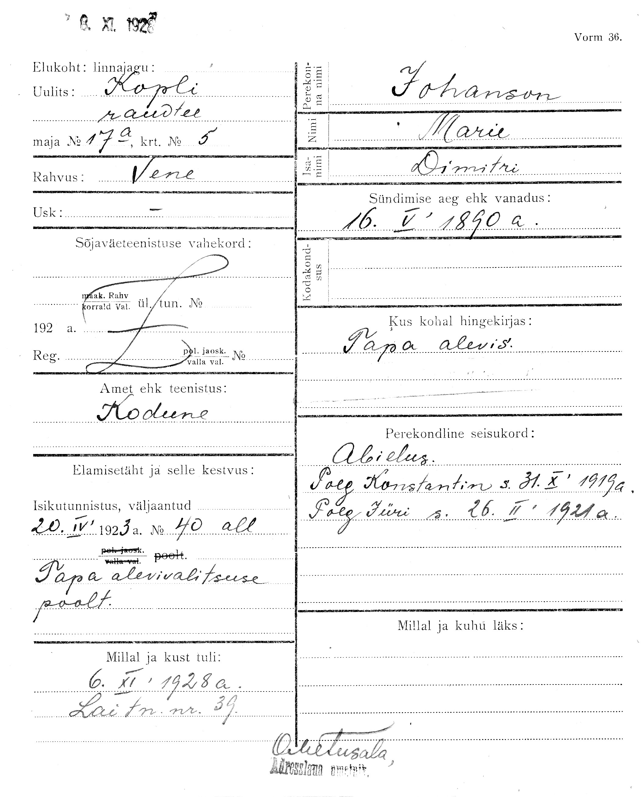 Johanson, Marie, Dimitri