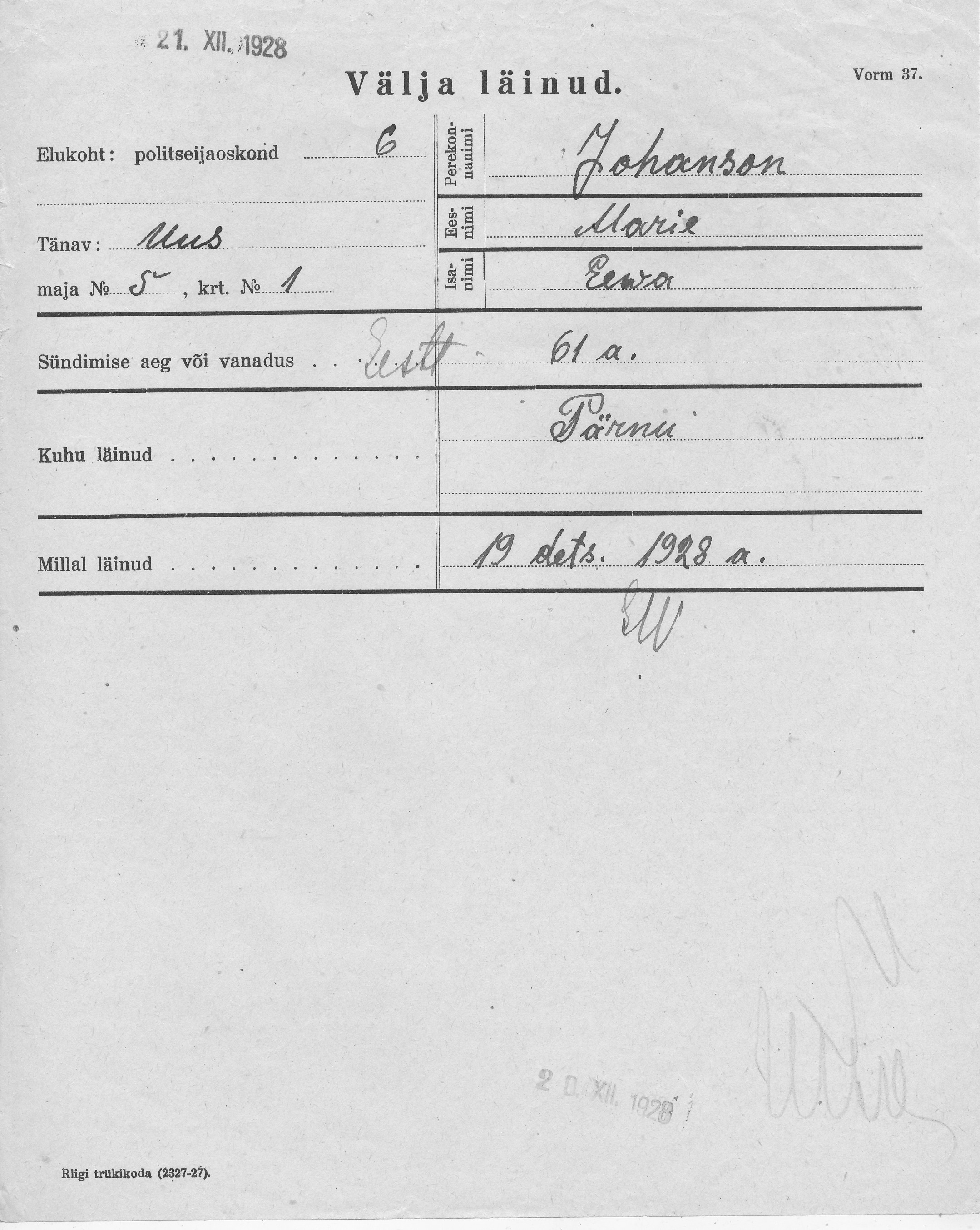 Johanson, Marie, Eewa