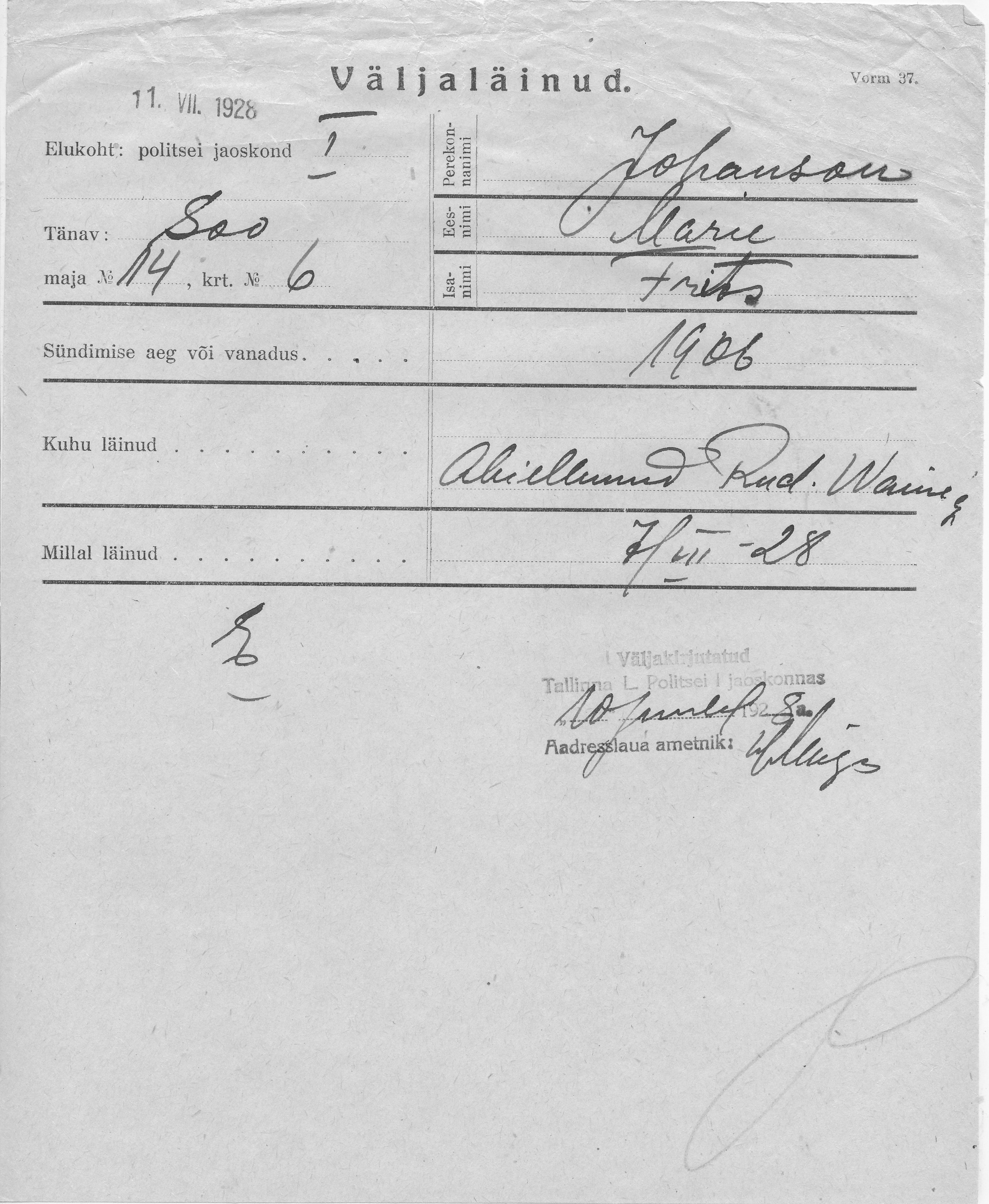 Johanson, Marie, Frits