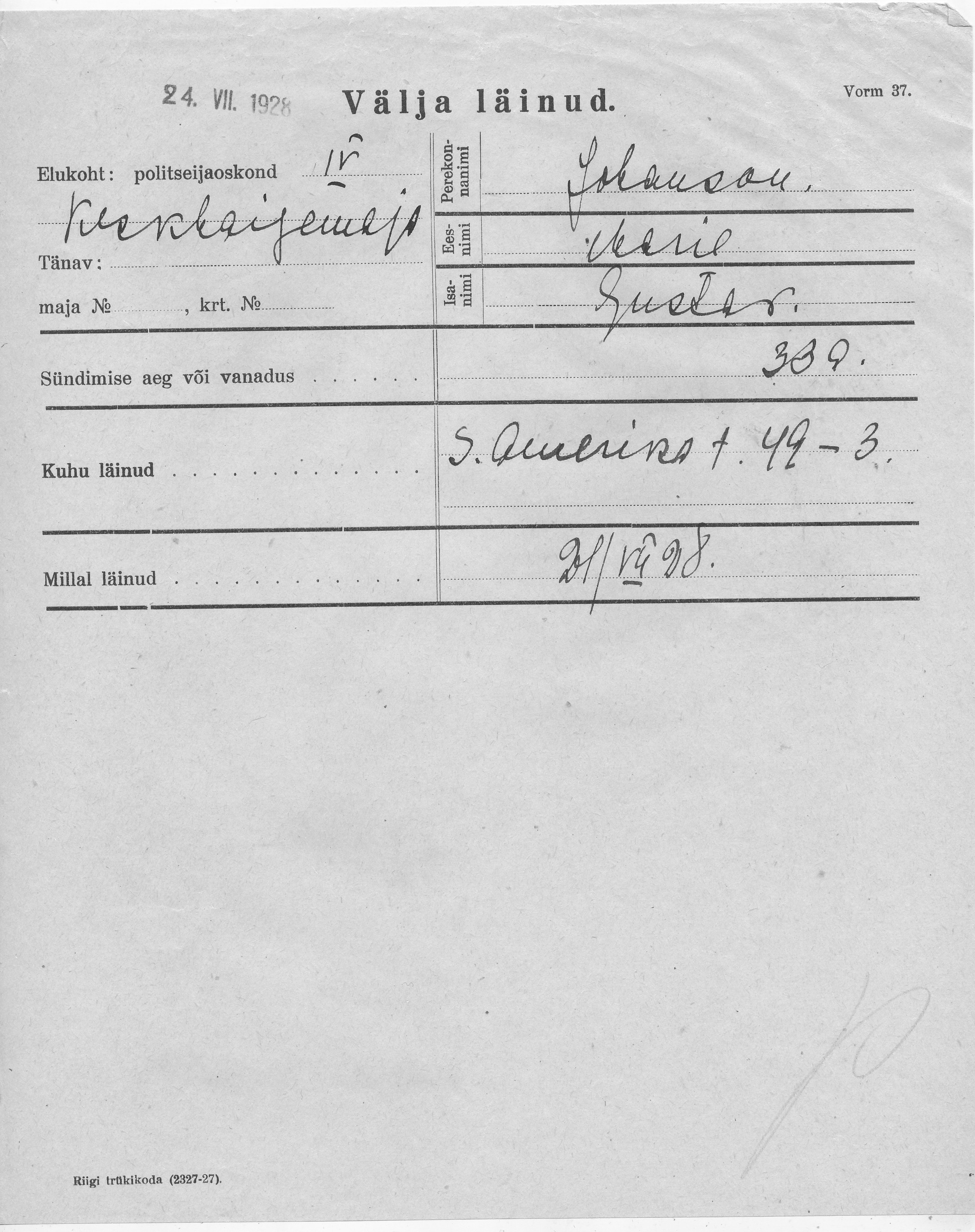 Johanson, Marie, Gustav