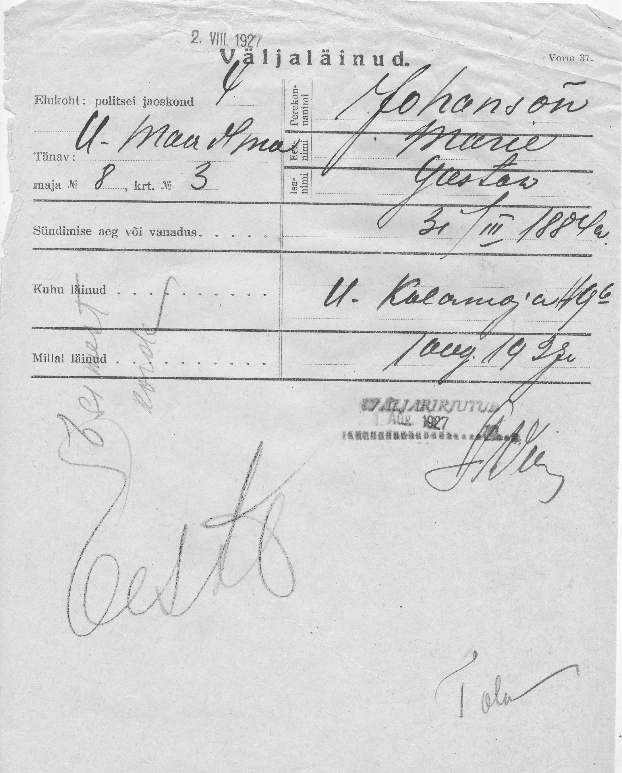 Johanson, Marie, Gustaw