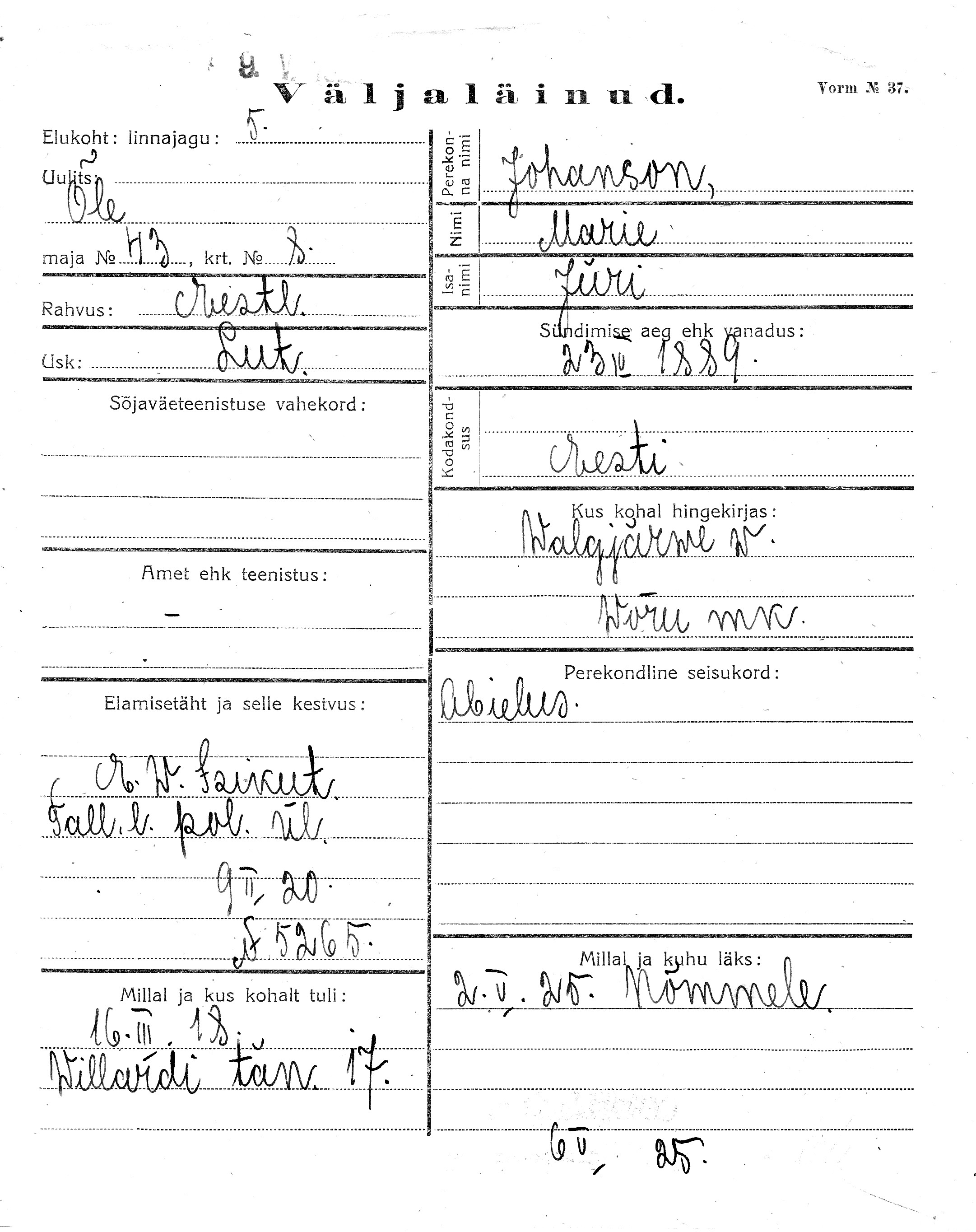 Johanson, Marie, Jüri