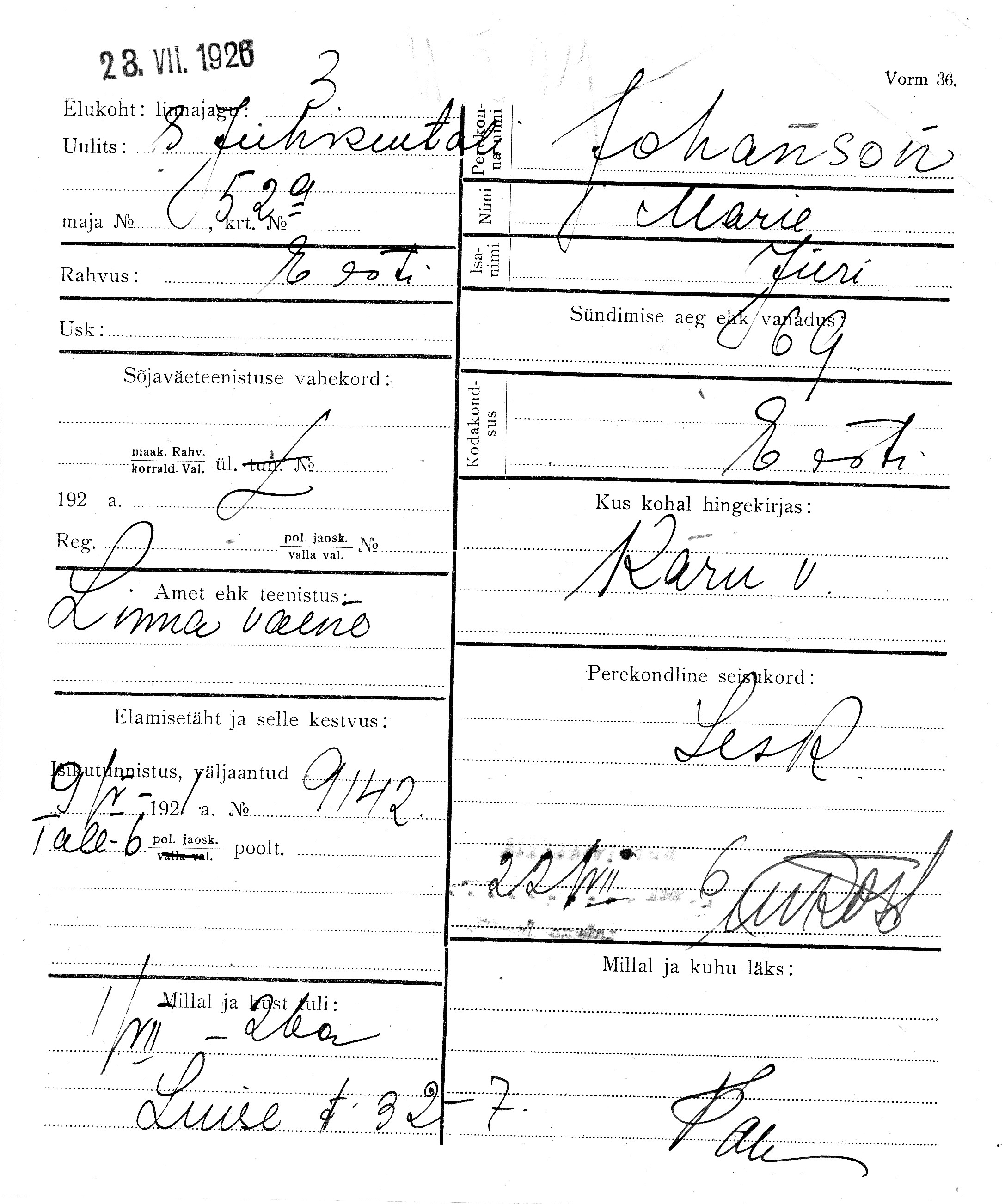 Johanson, Marie, Jüri