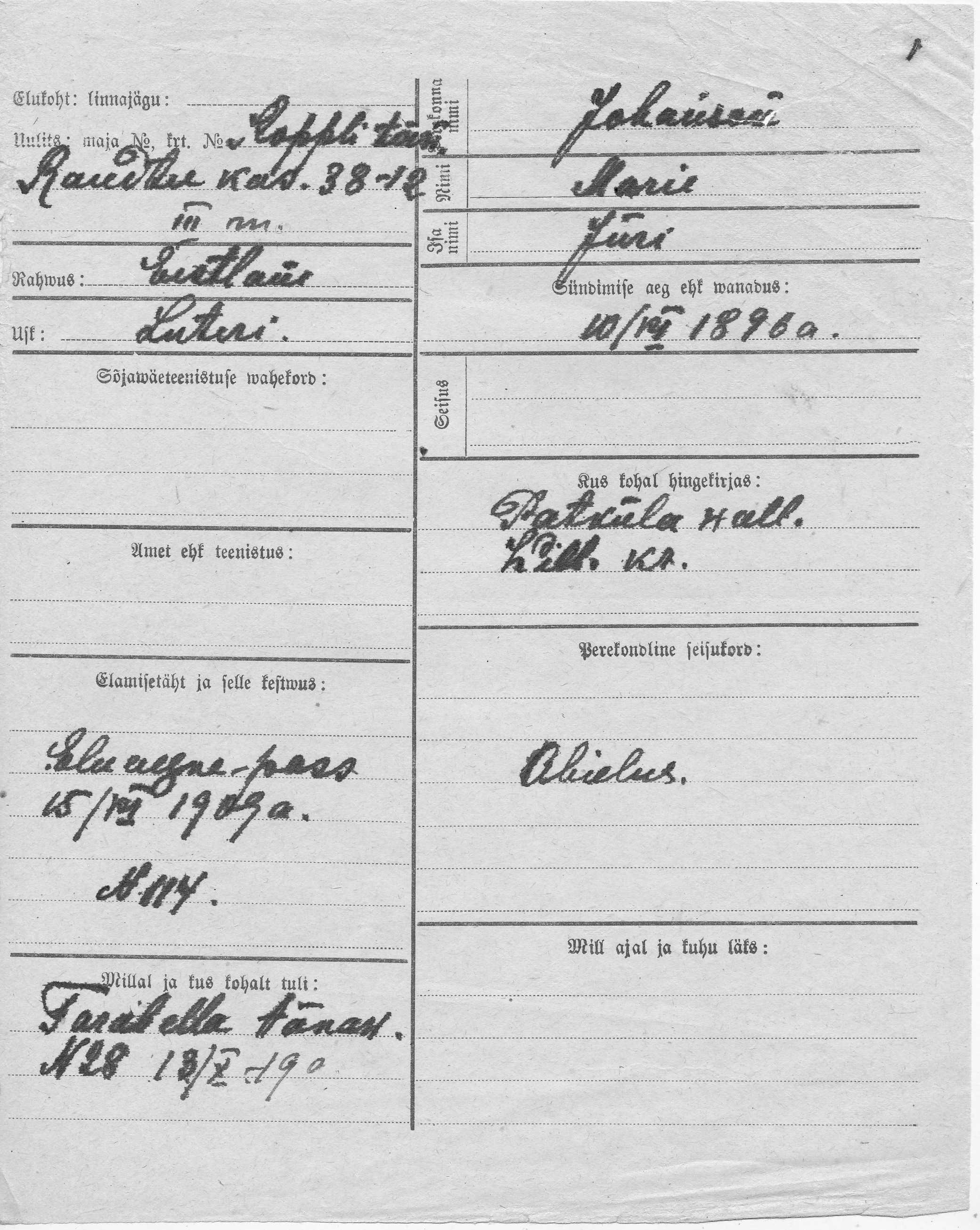 Johanson, Marie, Jüri