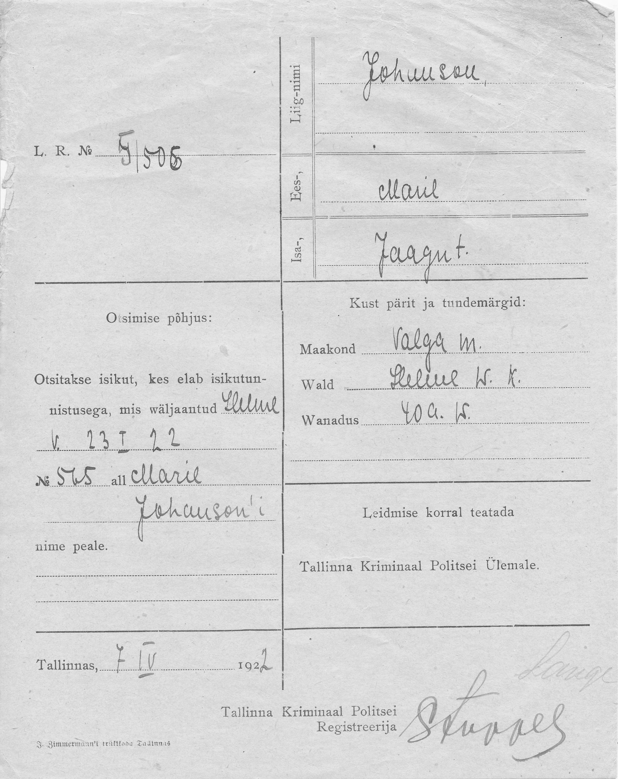 Johanson, Marie, Jaak