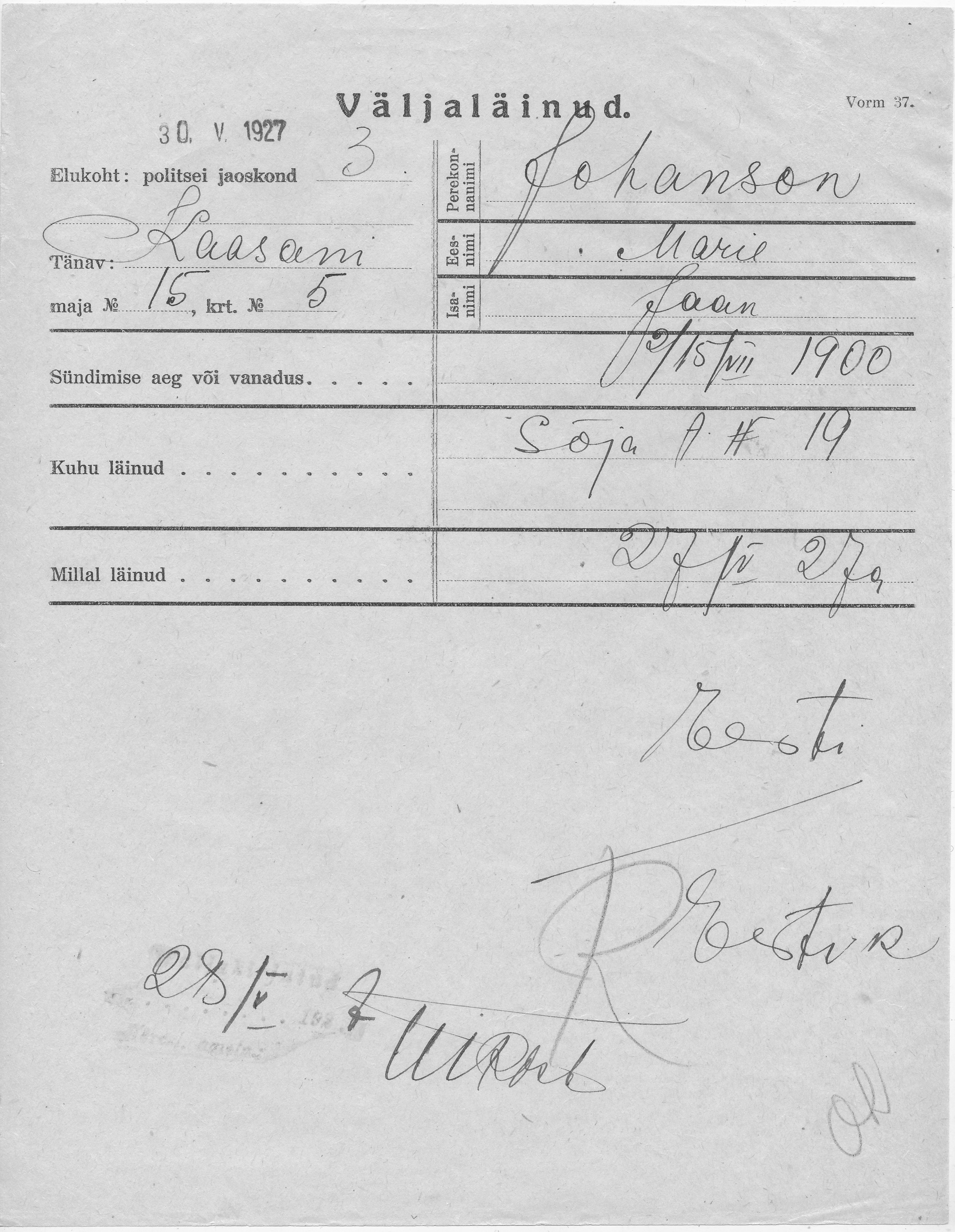 Johanson, Marie, Jaan