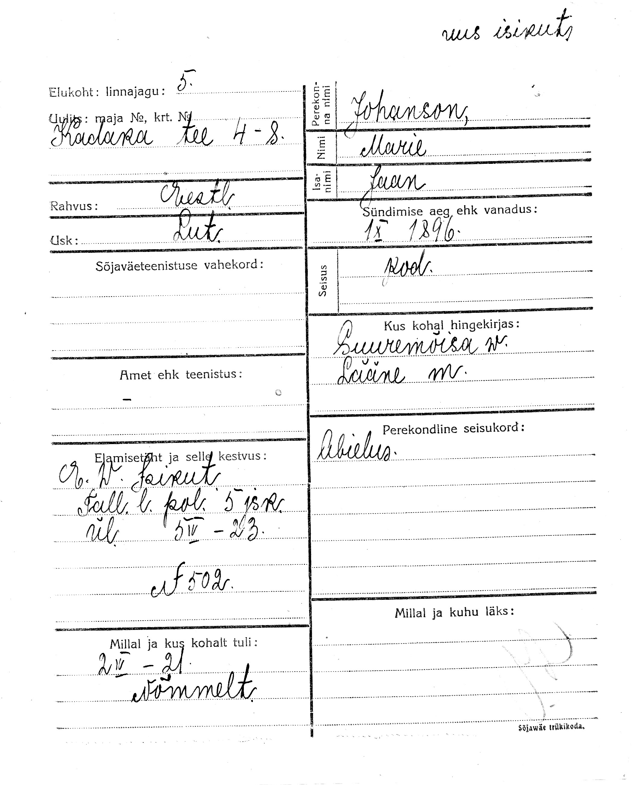 Johanson, Marie, Jaan