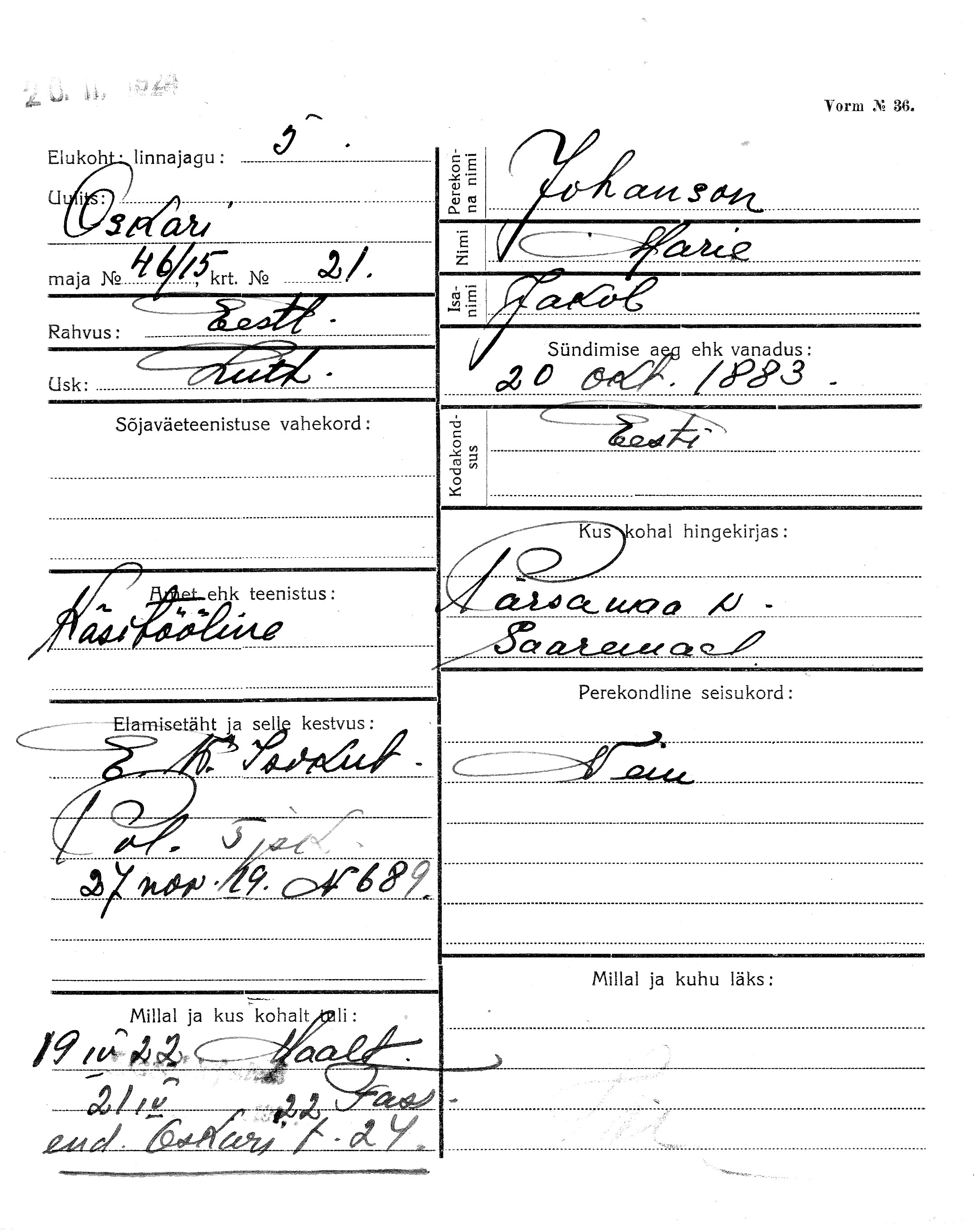 Johanson, Marie, Jakob