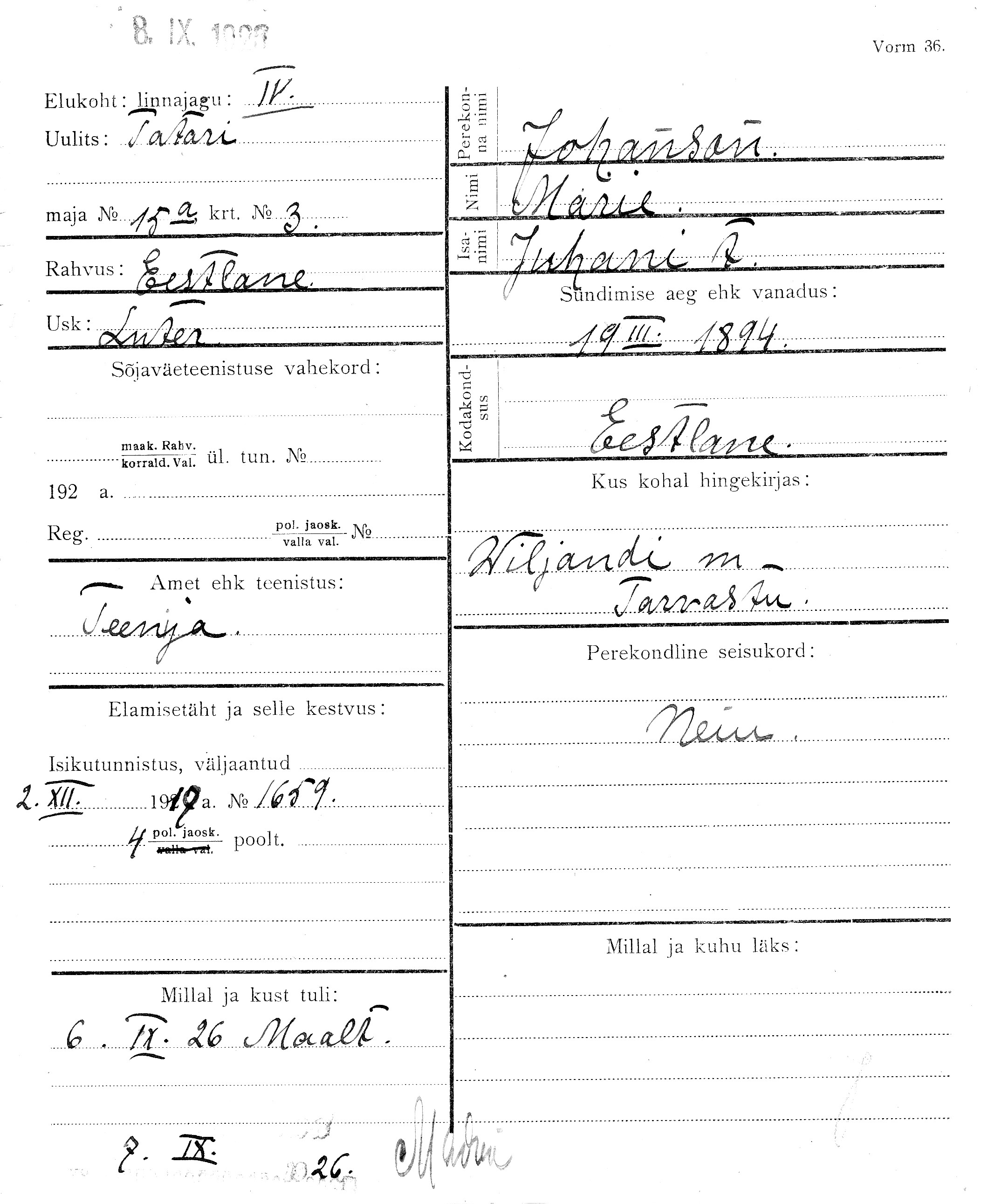 Johanson, Marie, Juhan