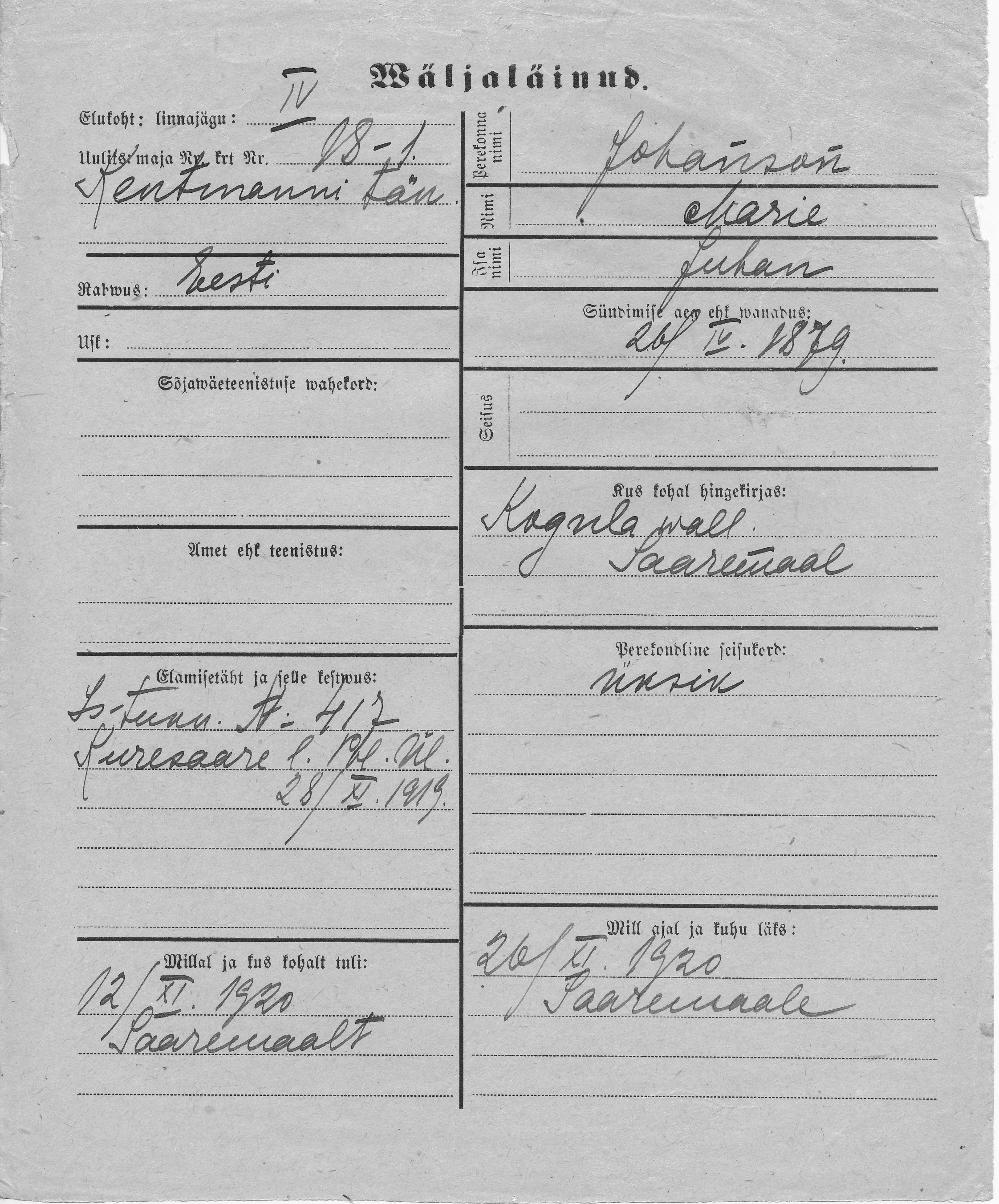 Johanson, Marie, Juhan