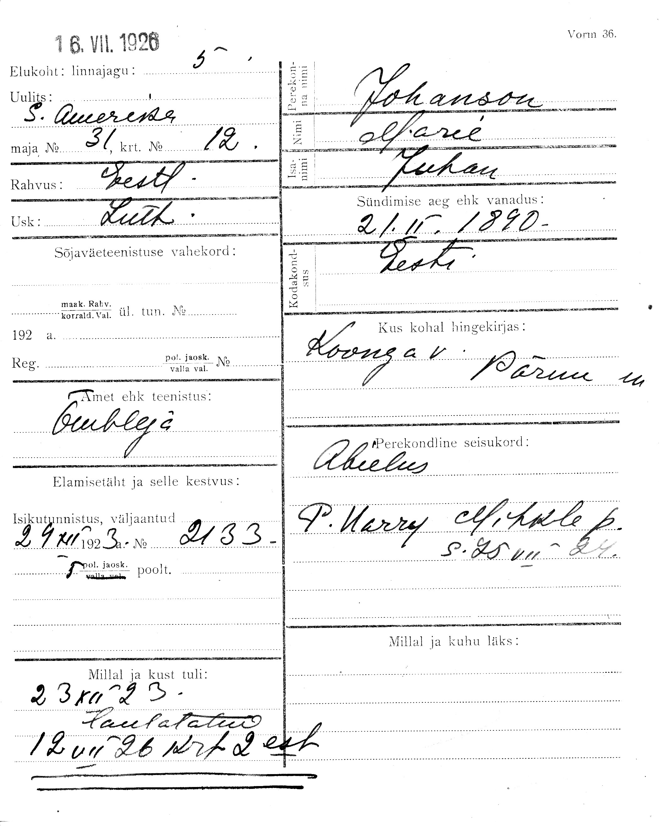 Johanson, Marie, Juhan