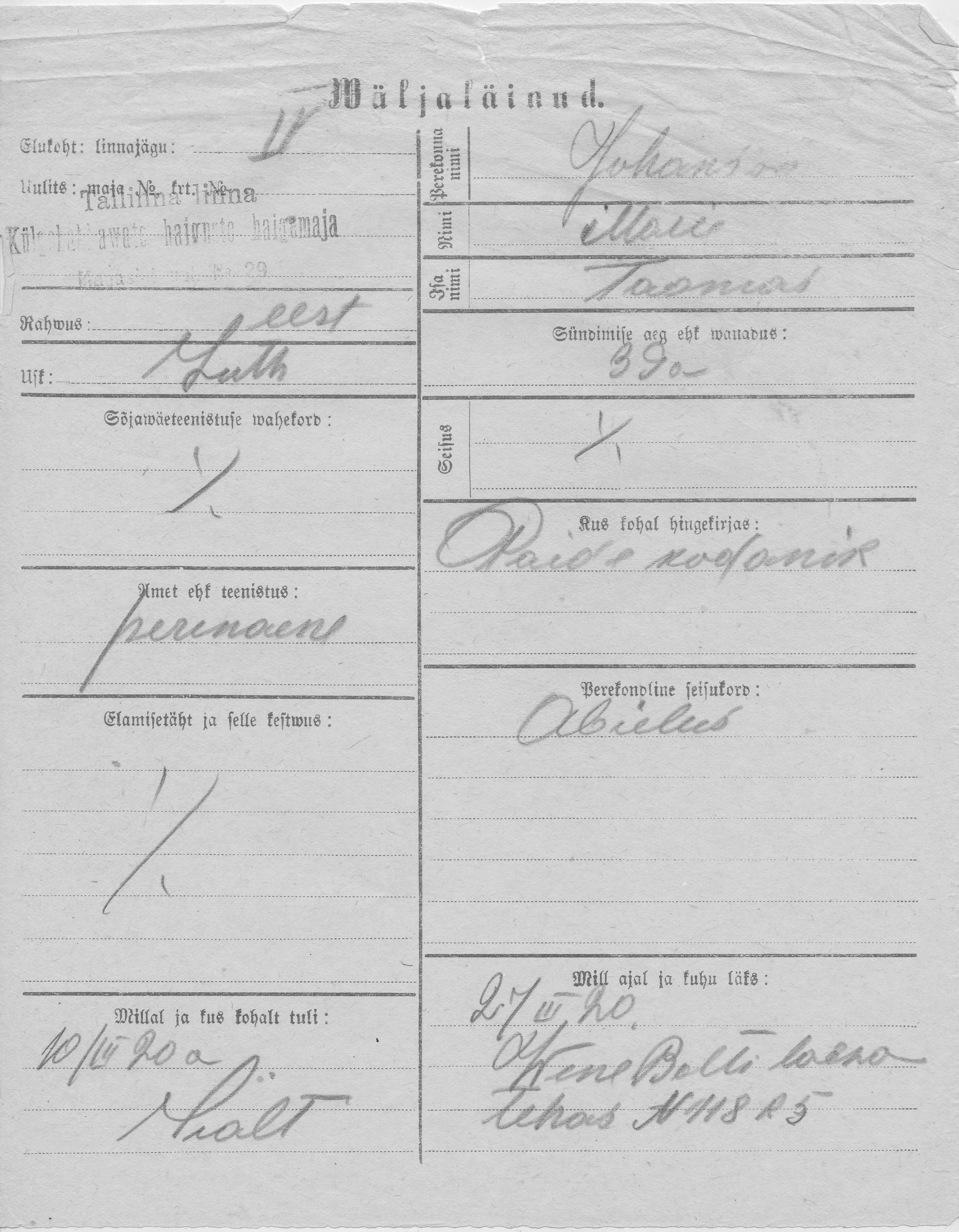 Johanson, Marie, Toomas