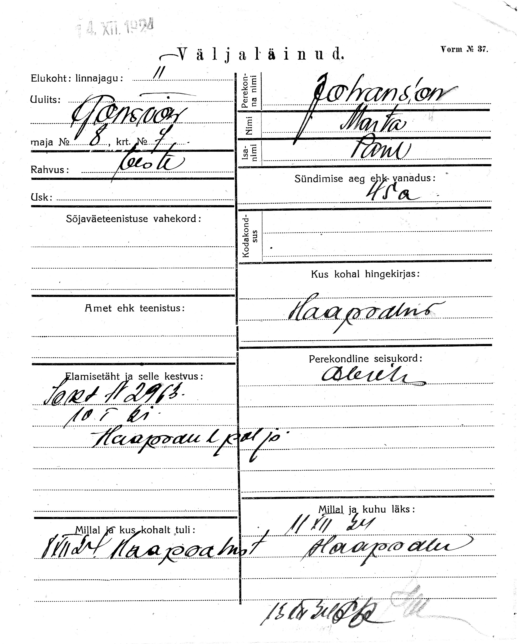 Johanson, Marta, Paul