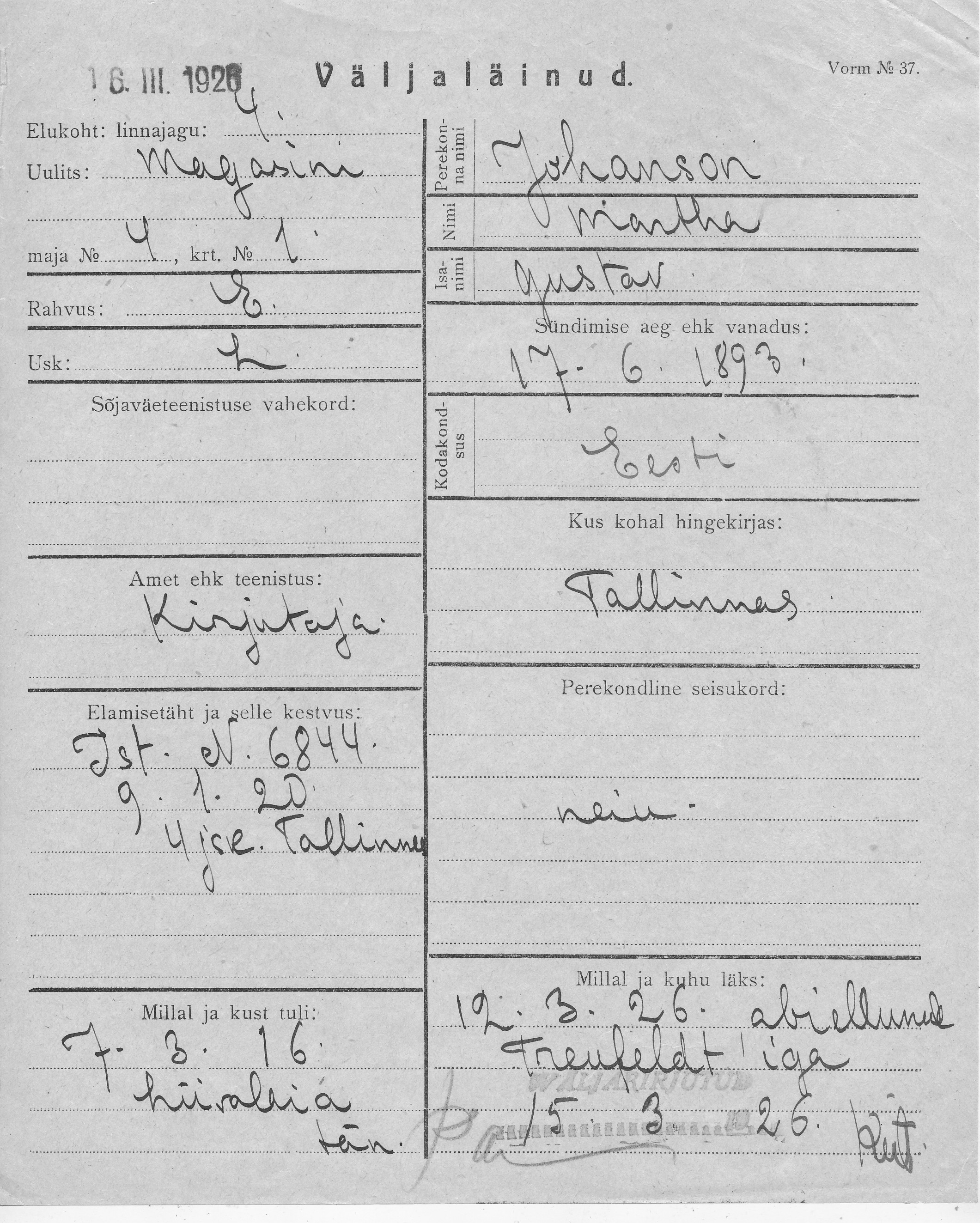 Johanson, Martha, Gustav