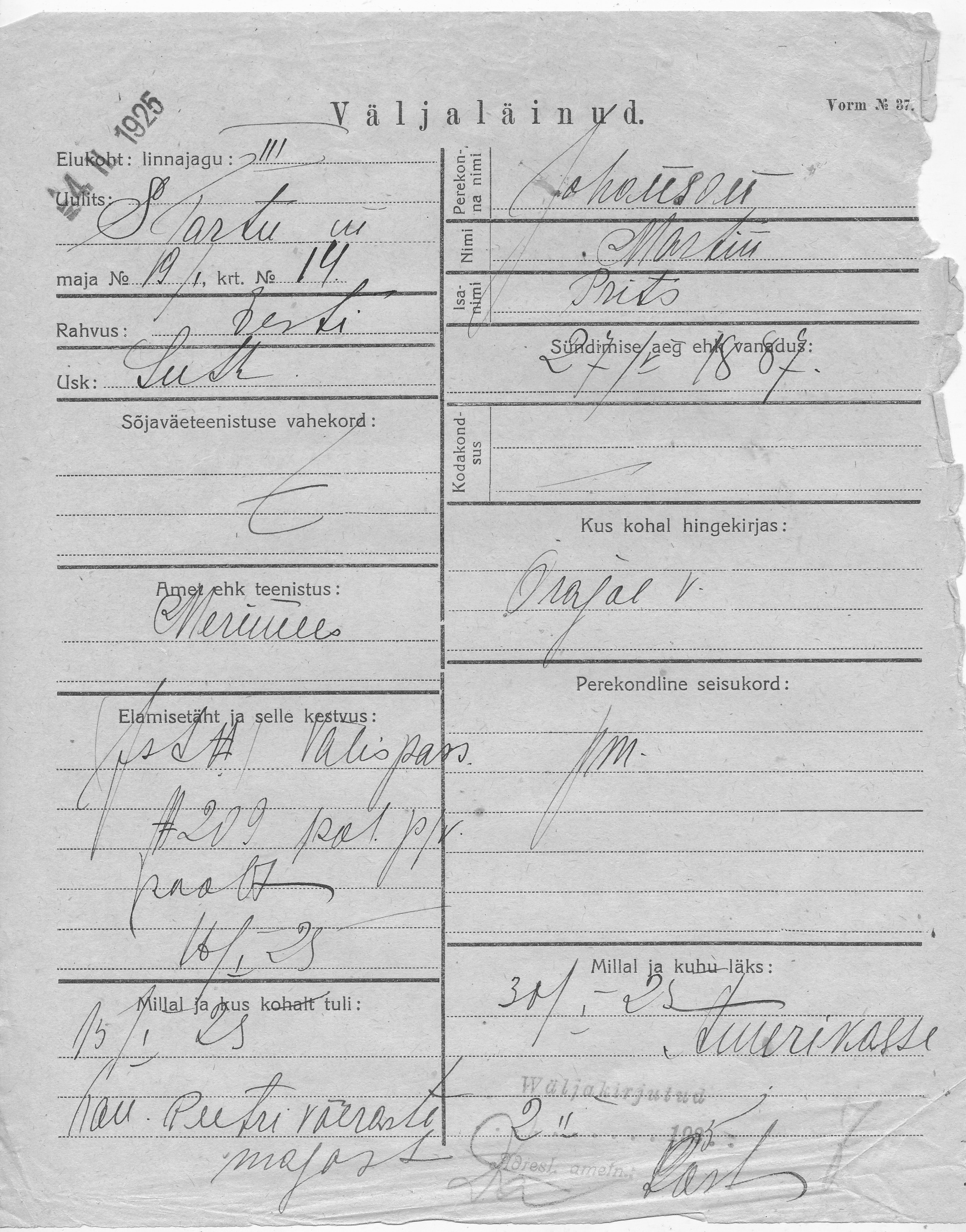 Johanson, Martin, Prits