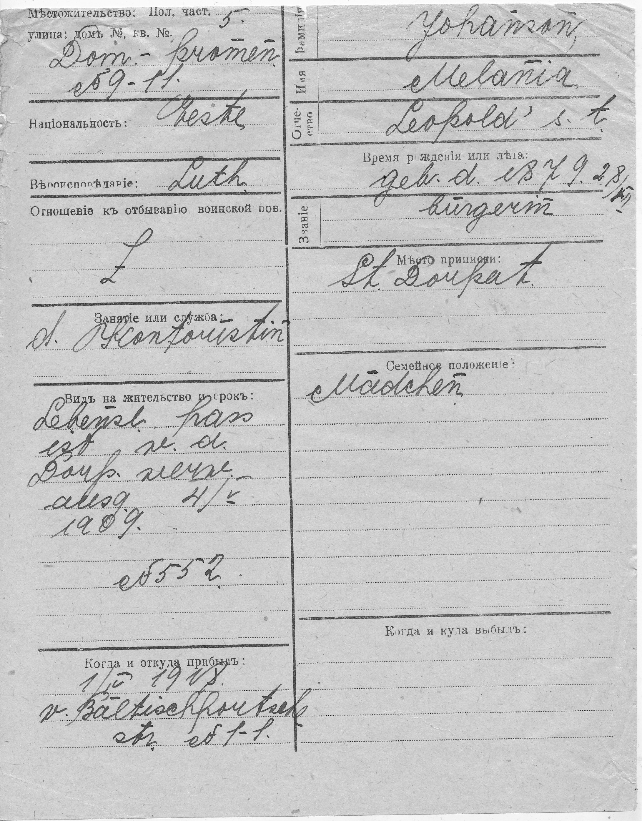 Johanson, Melania, Leopold