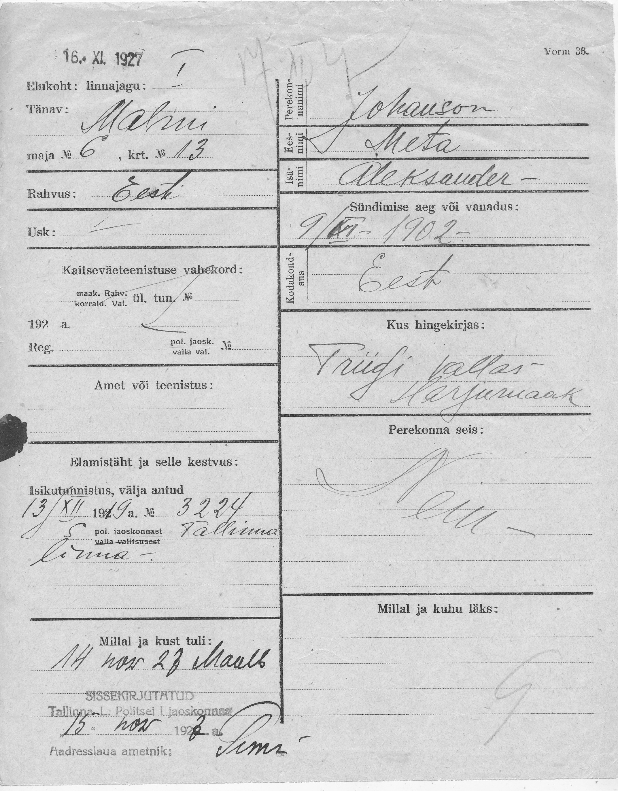 Johanson, Meta, Aleksander