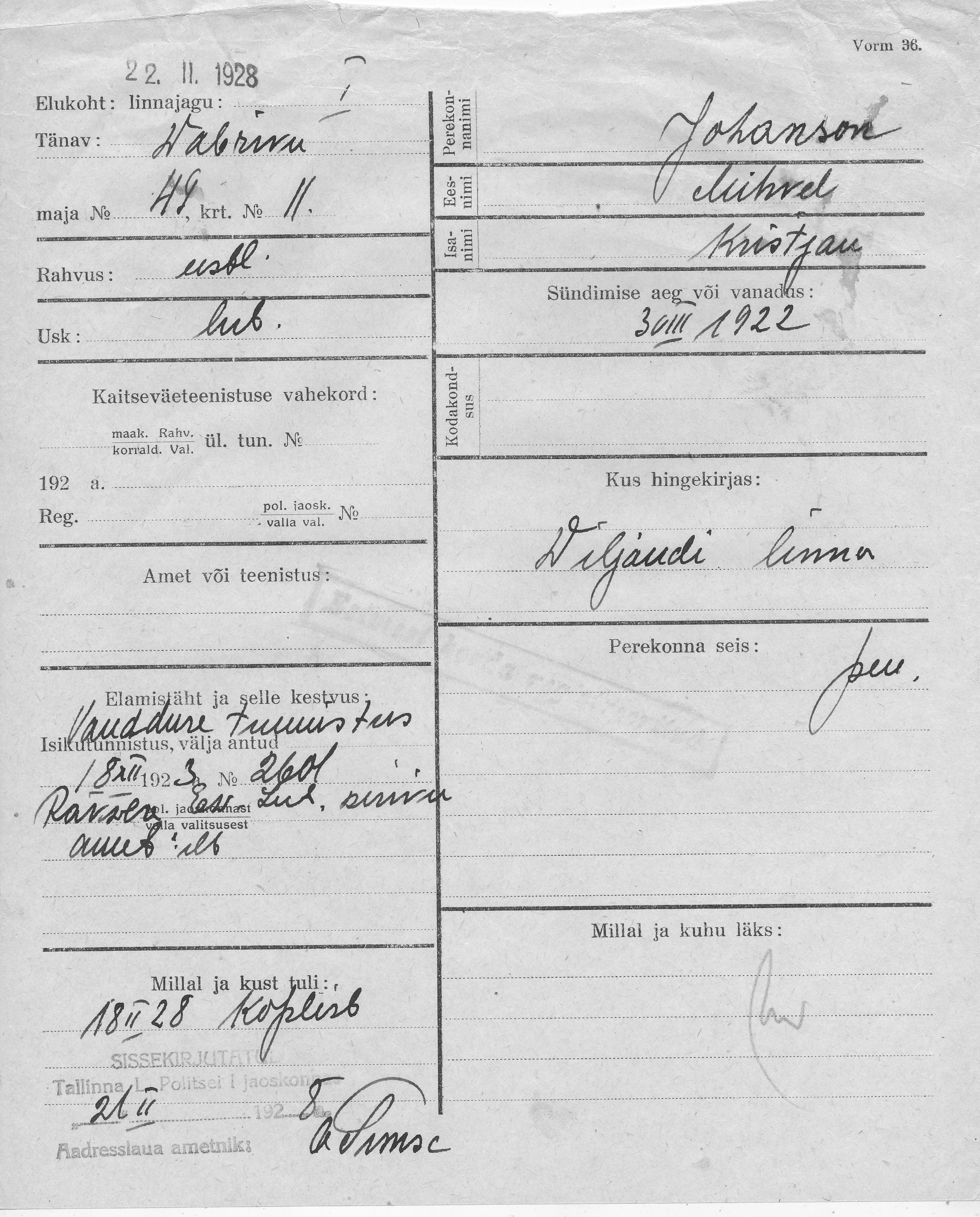 Johanson, Mihkel, Kristjan