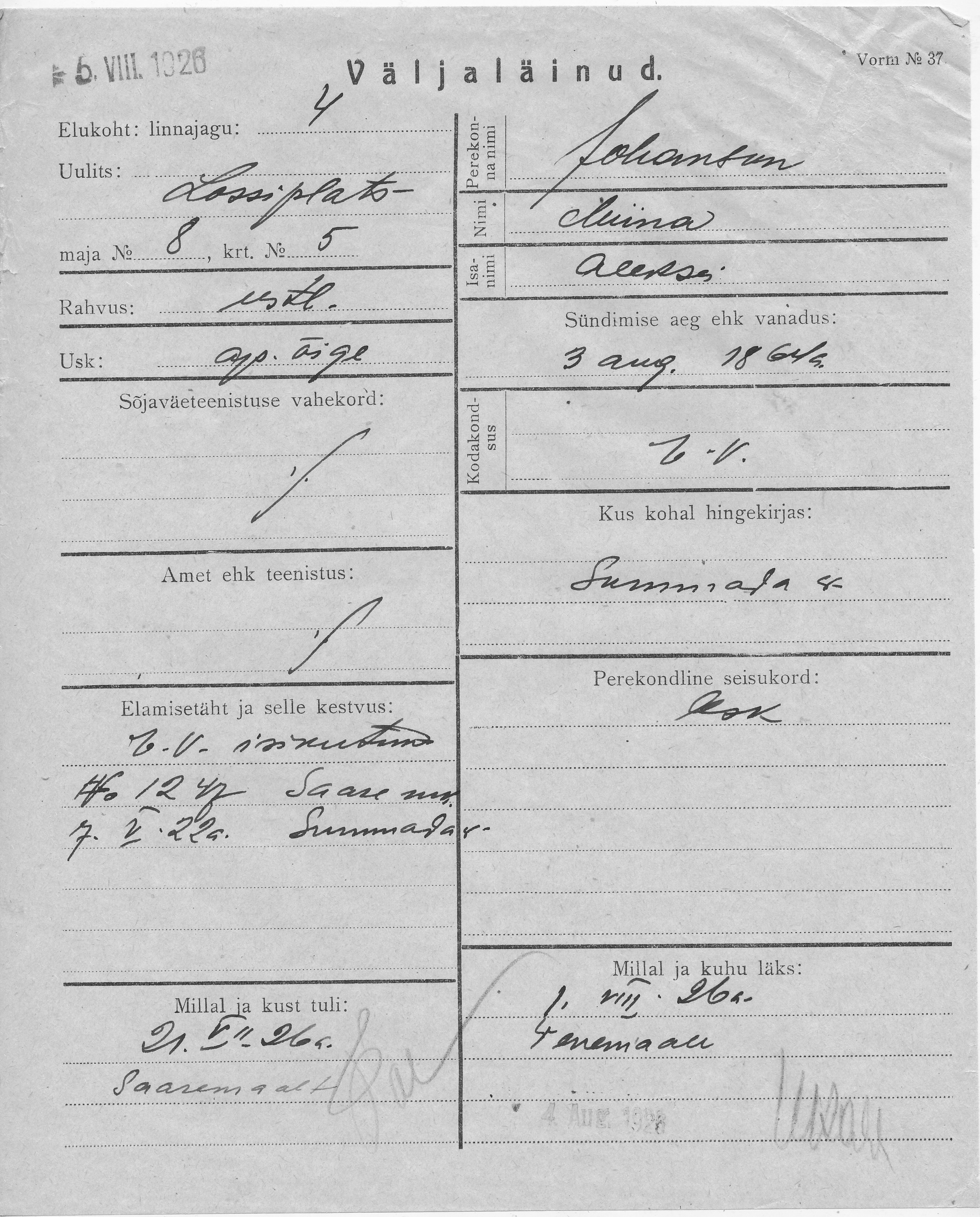 Johanson, Minna, Aleksei