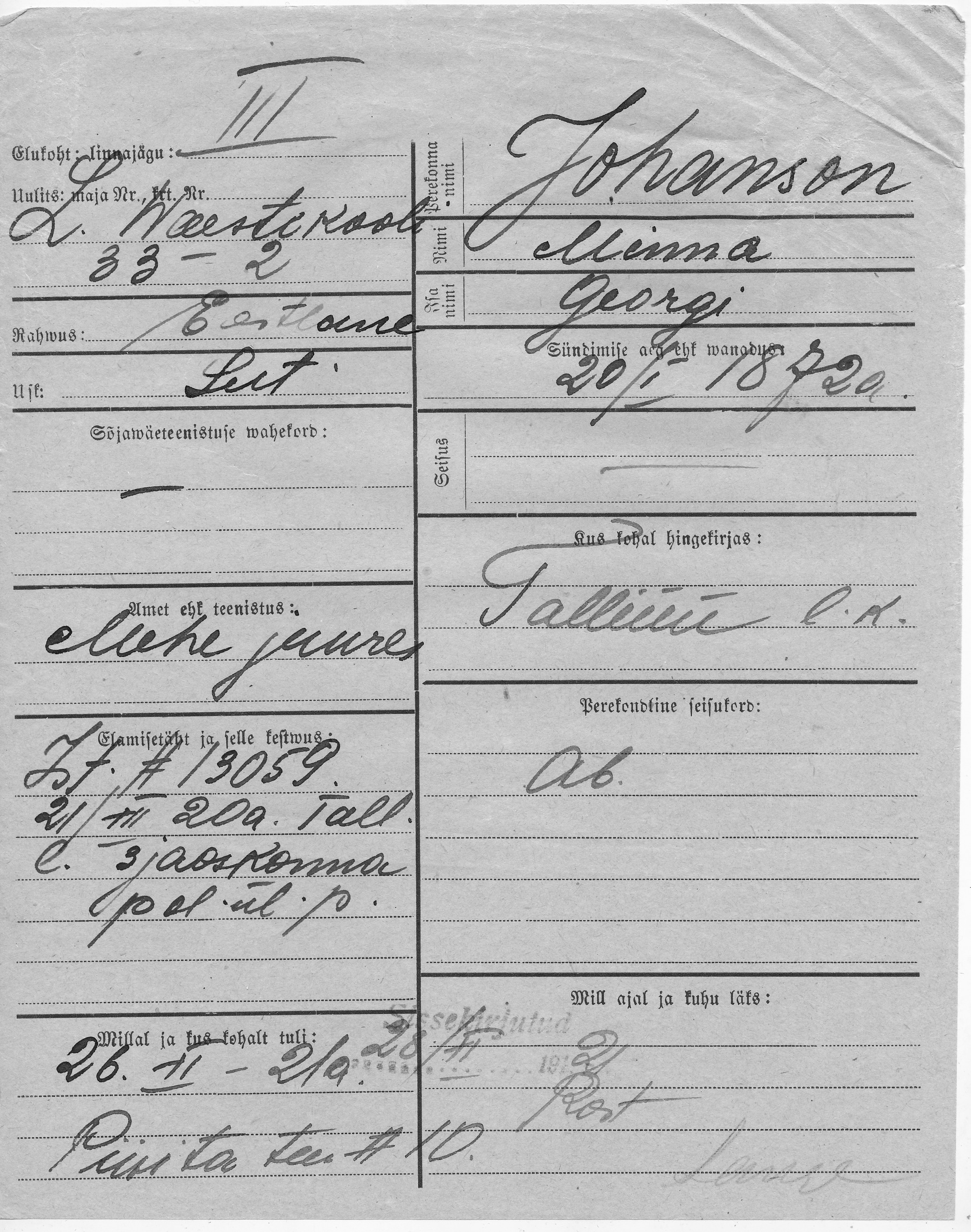 Johanson, Minna, Georg