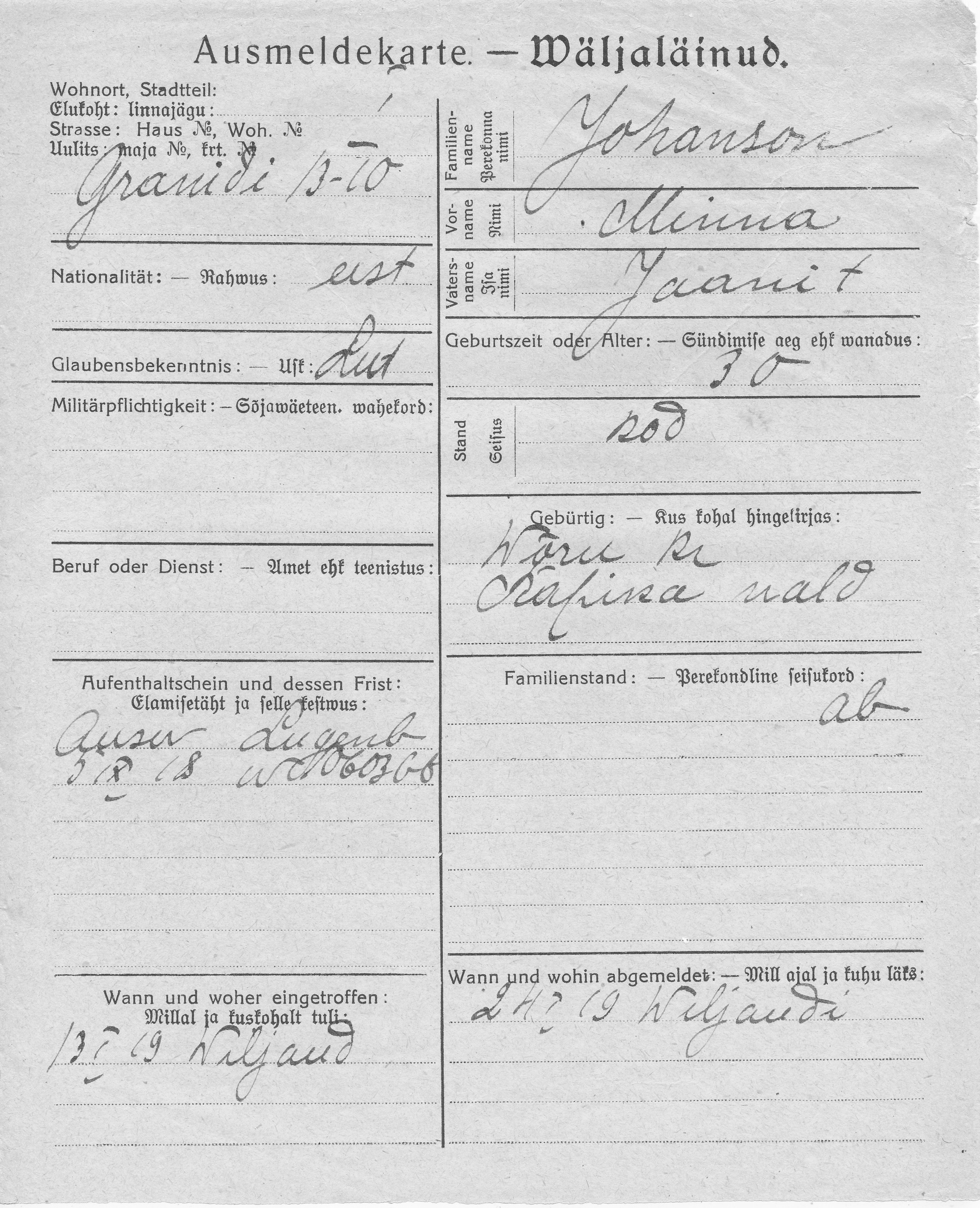 Johanson, Minna, Jaan