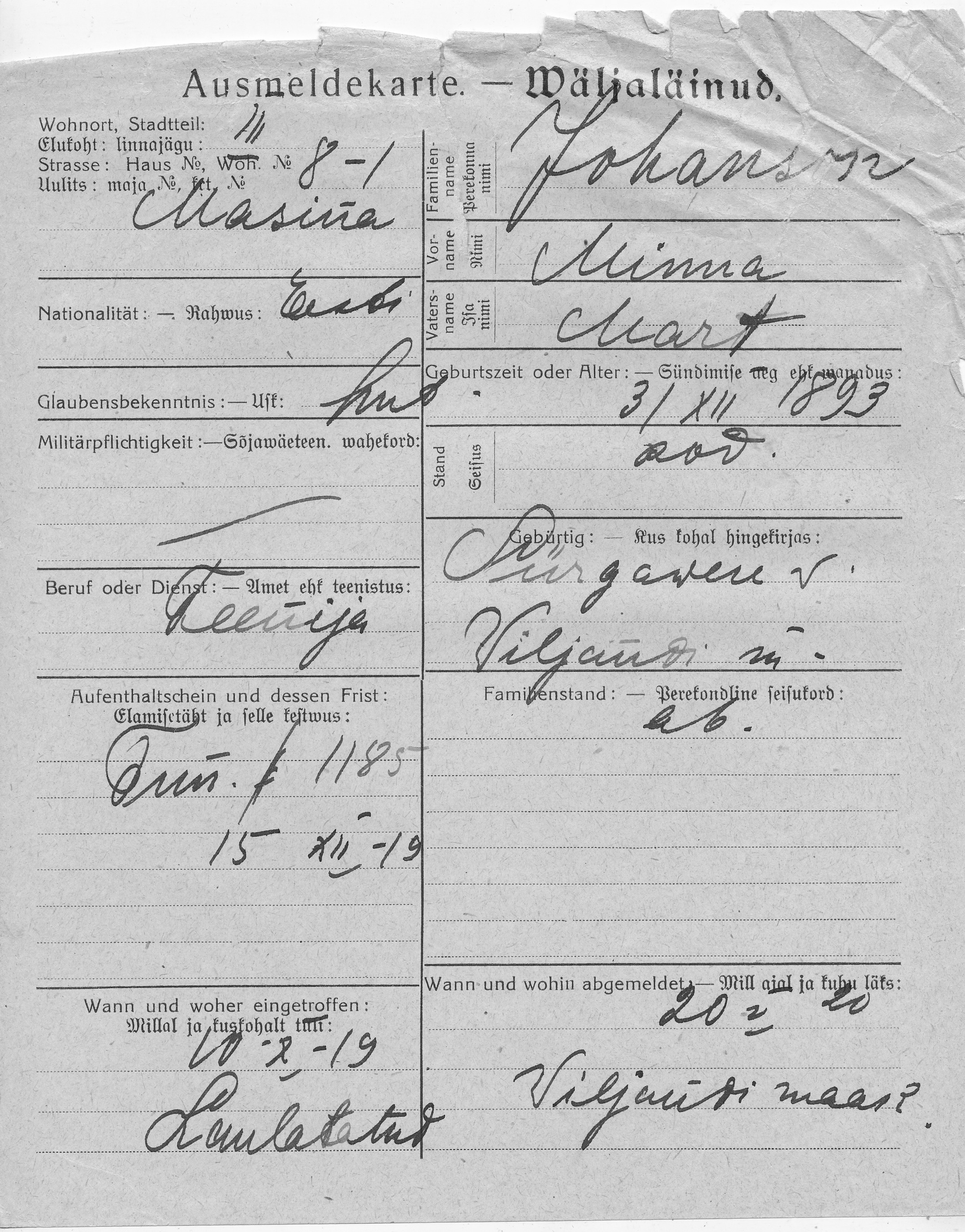 Johanson, Minna, Mart