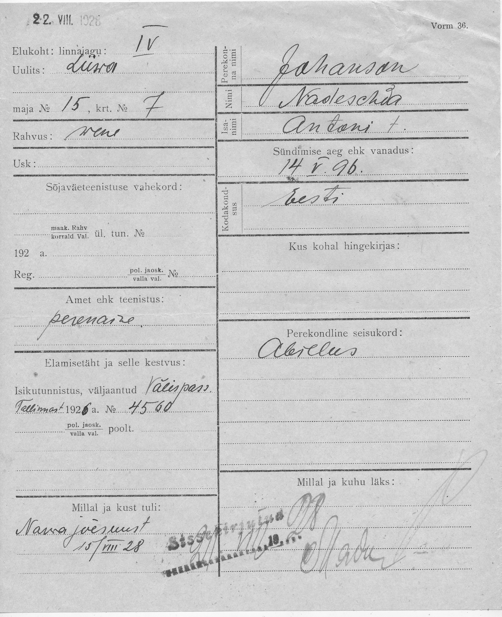 Johanson, Nadeschda, Anton