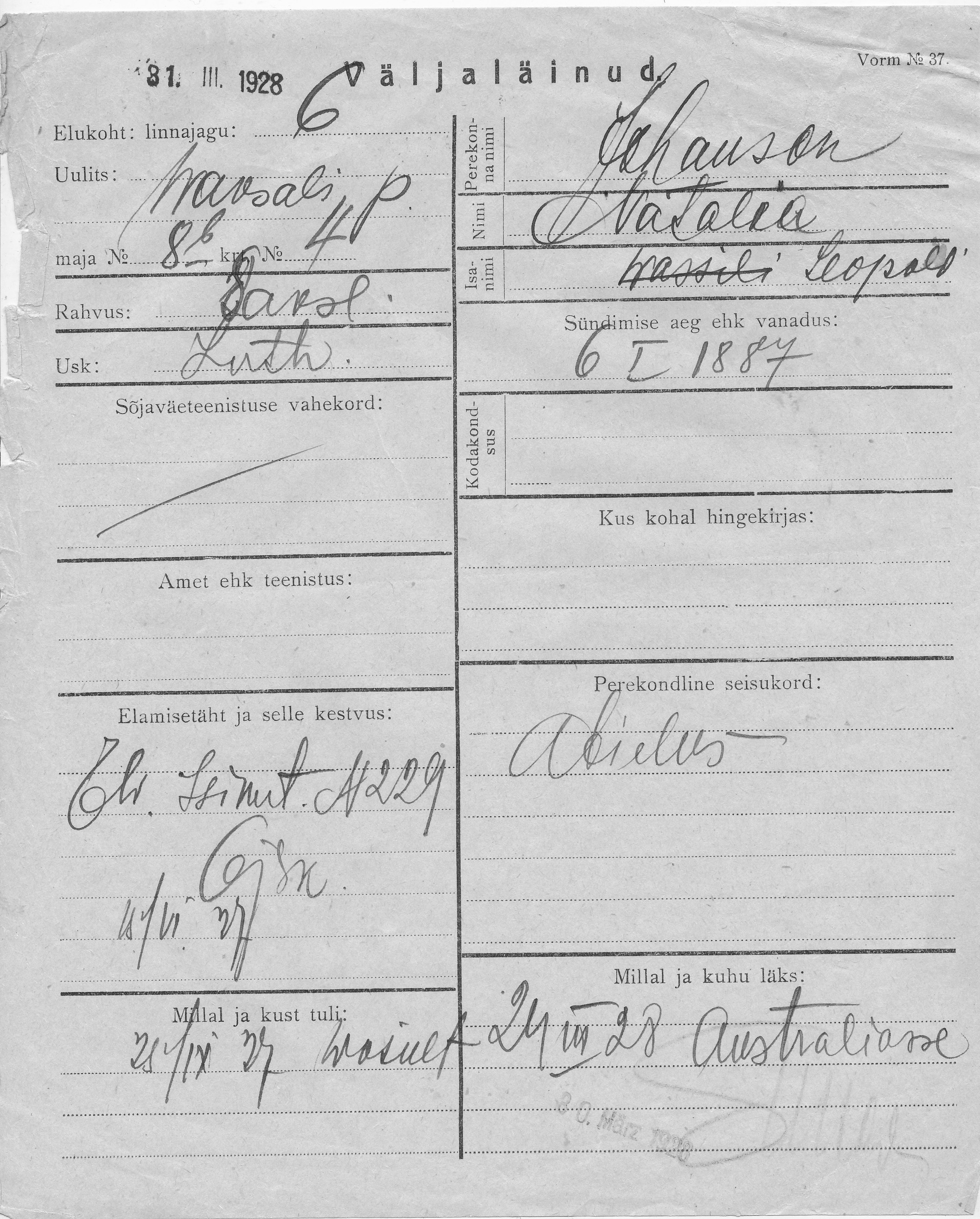 Johanson, Natalia, Leopold