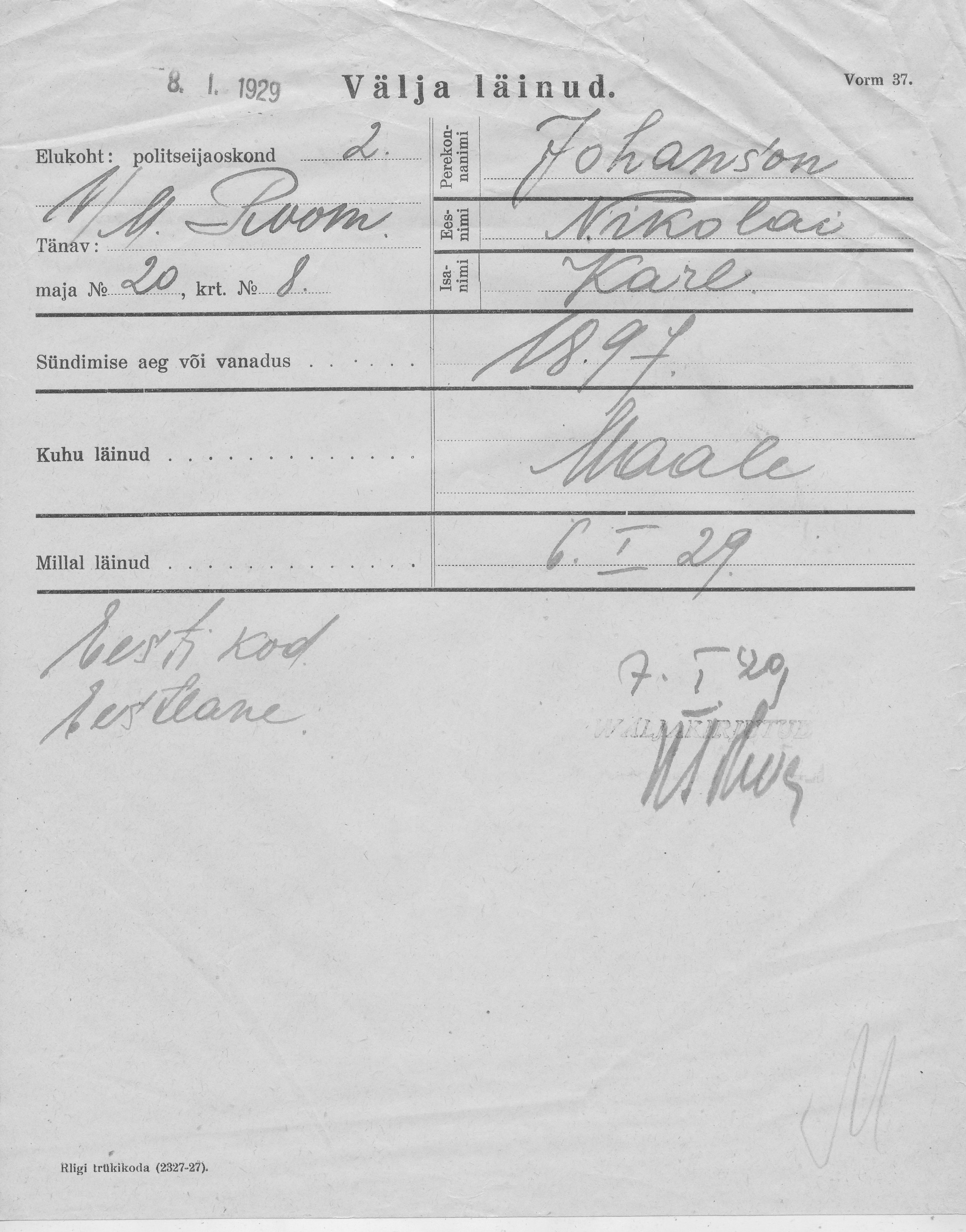 Johanson, Nikolai, Karl