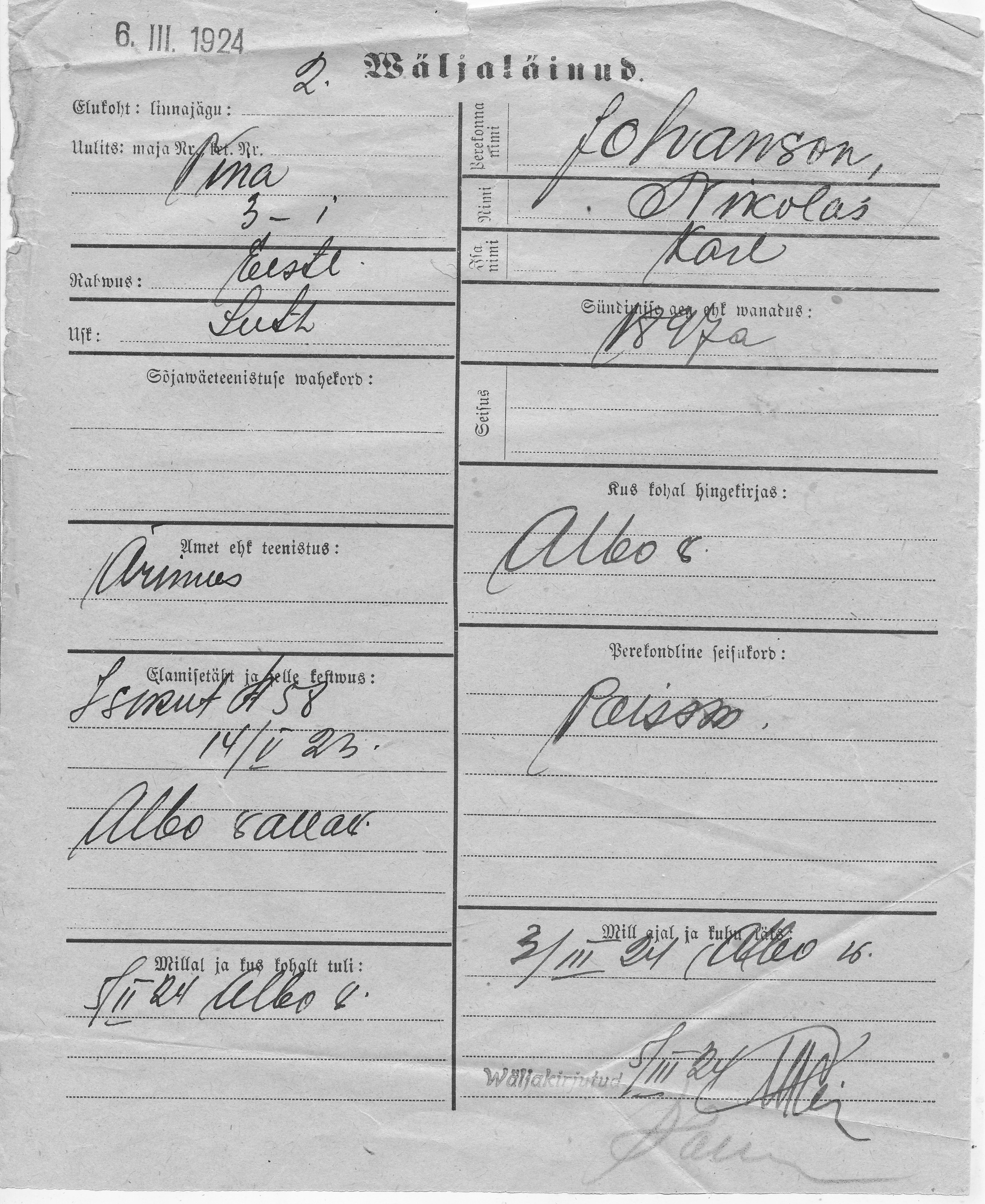 Johanson, Nikolas, Karl