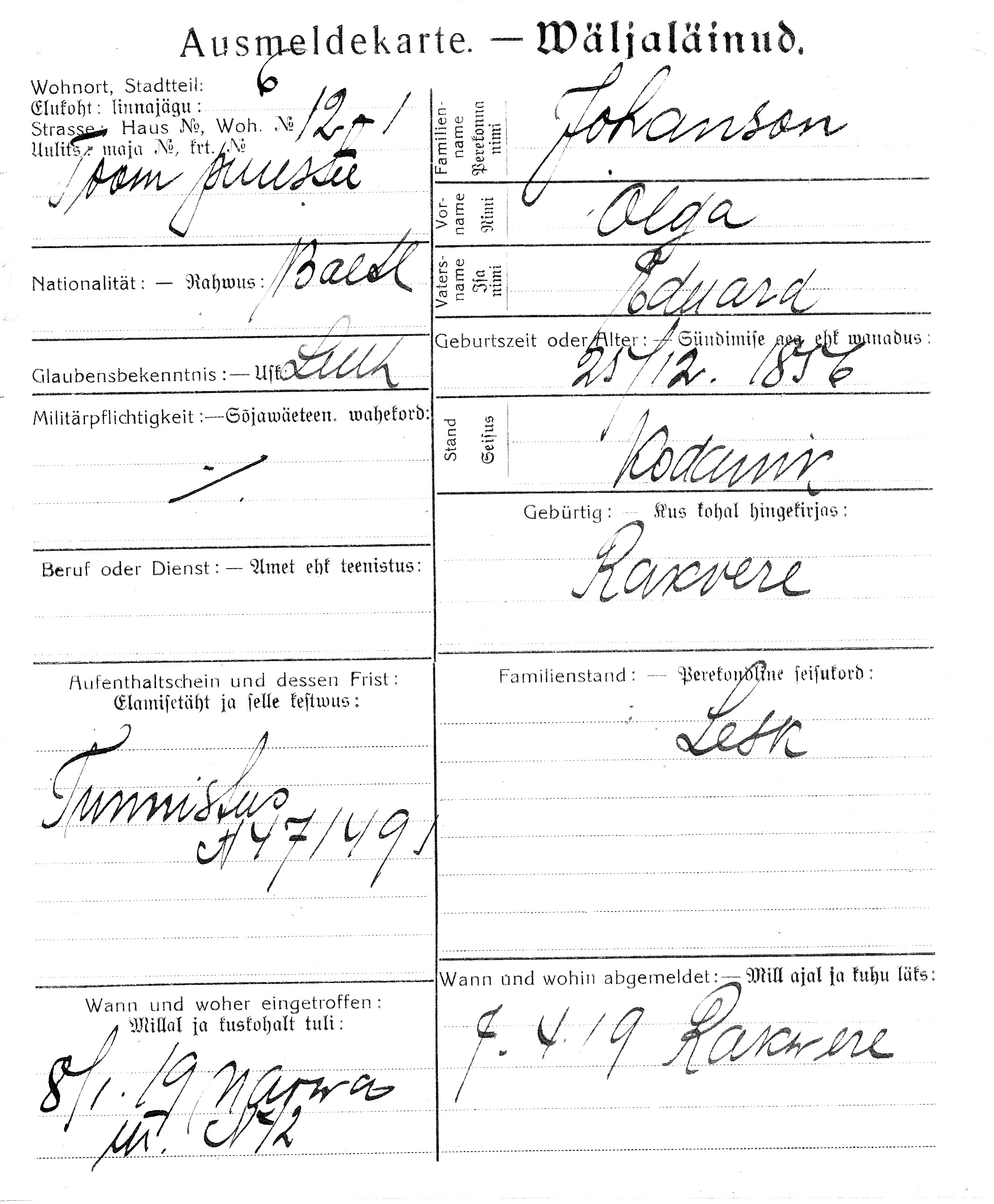 Johanson, Olga, Eduard