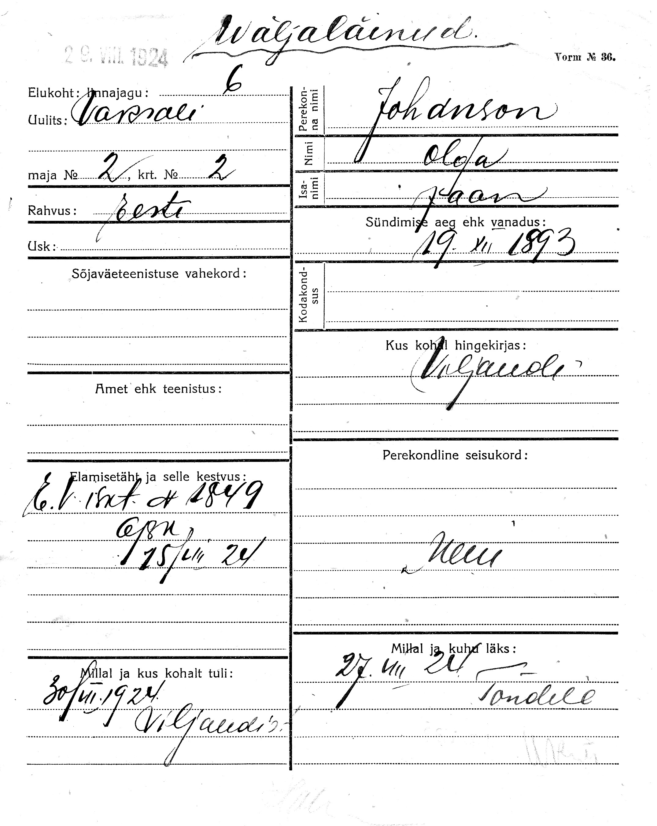 Johanson, Olga, Jaan