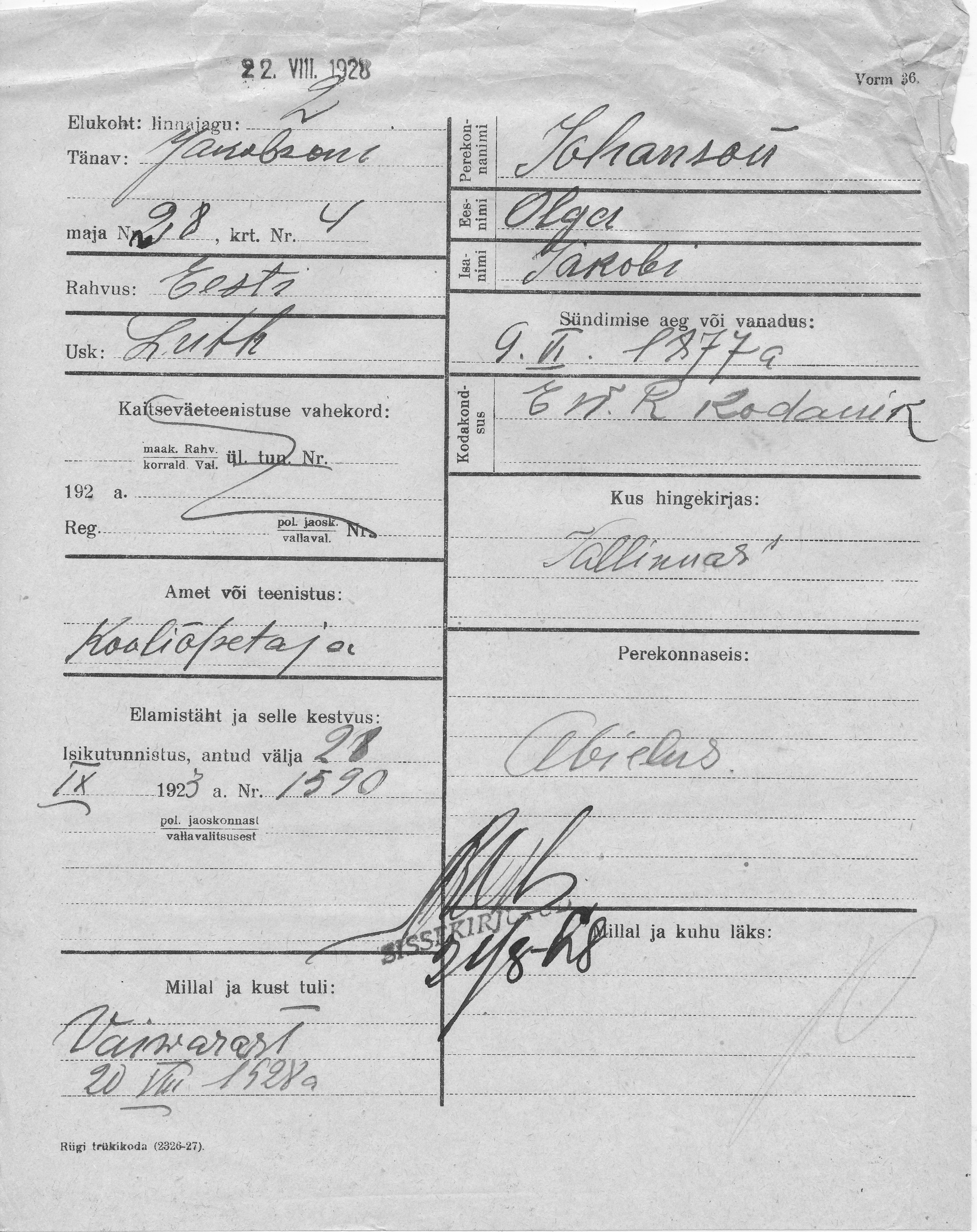 Johanson, Olga, Jakob