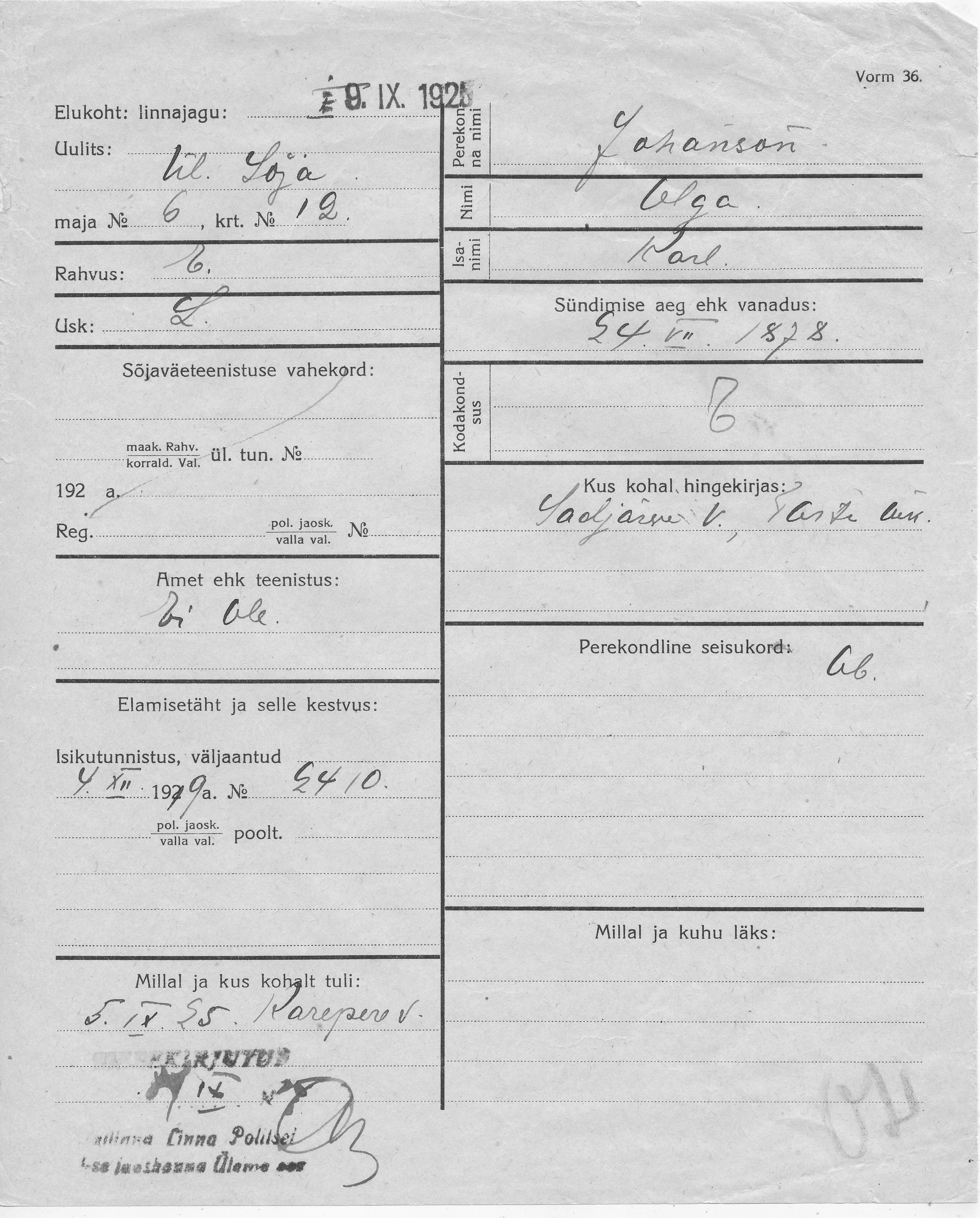 Johanson, Olga, Karl