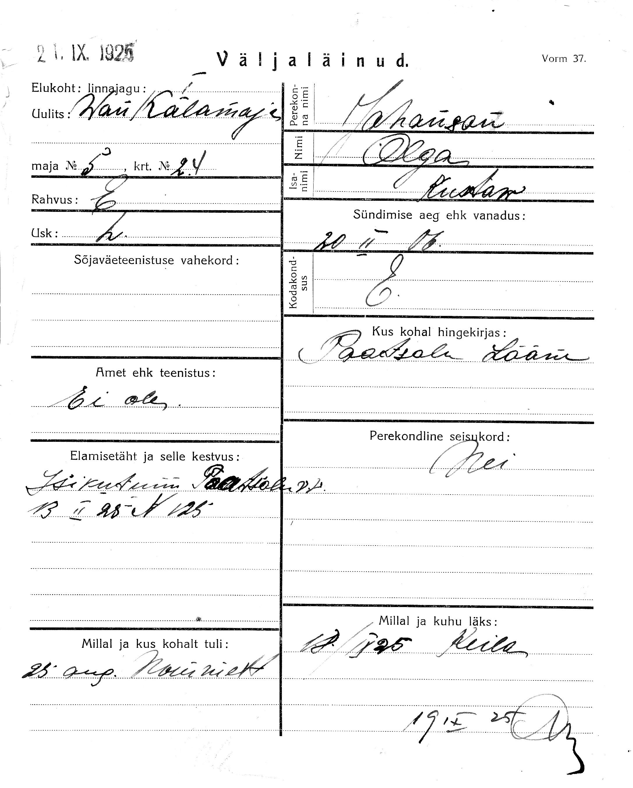 Johanson, Olga, Kustaw