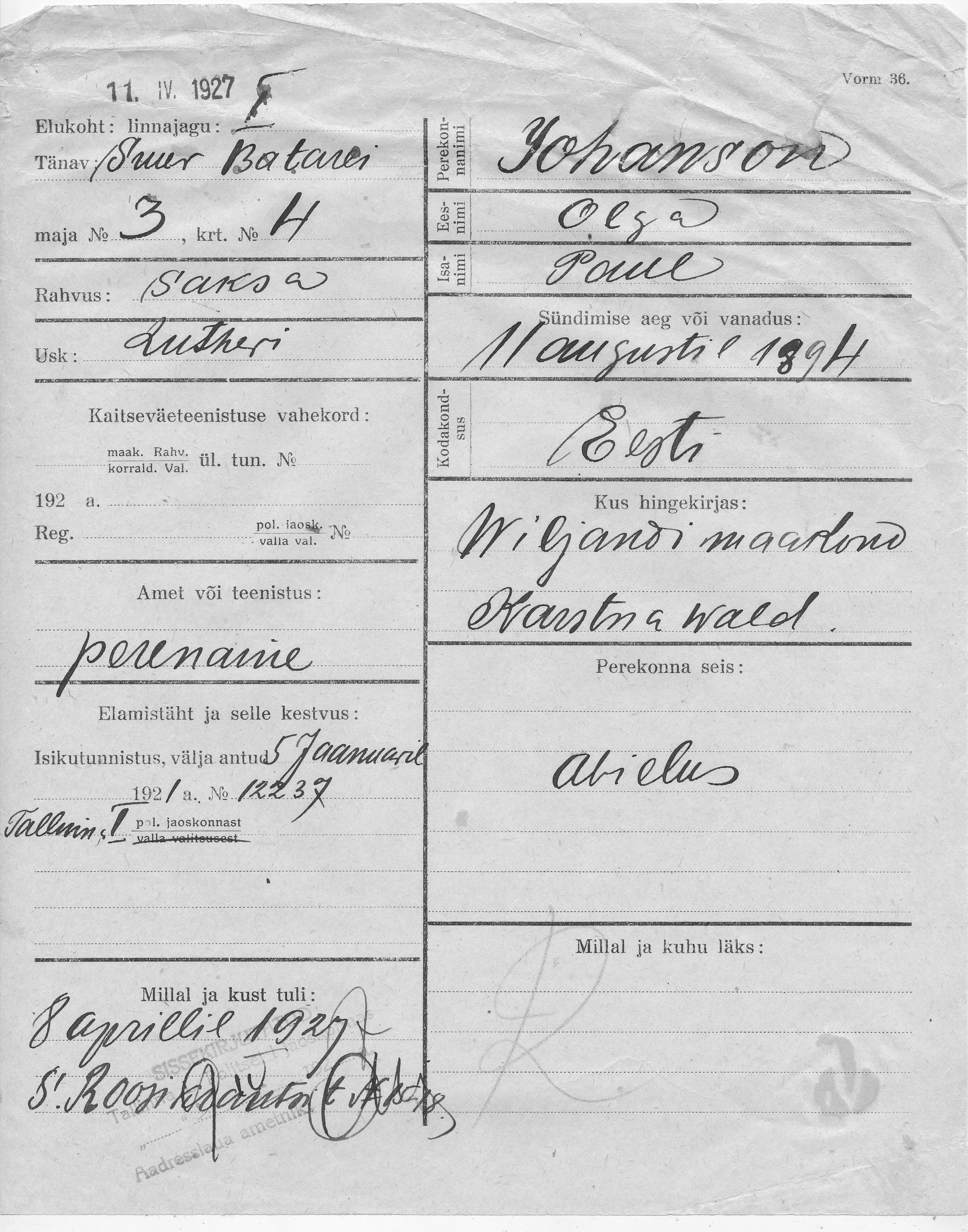 Johanson, Olga, Paul