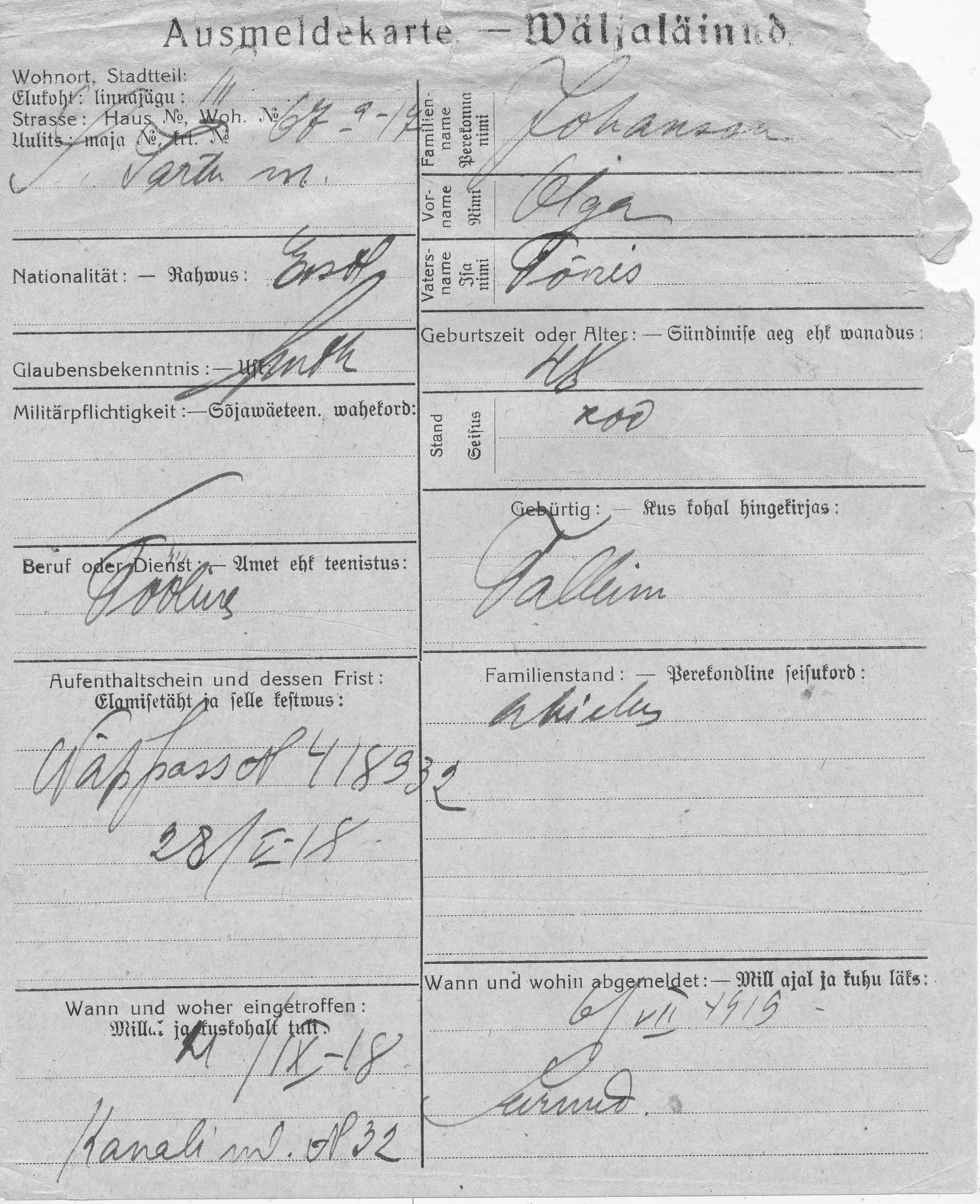 Johanson, Olga, Tõnis