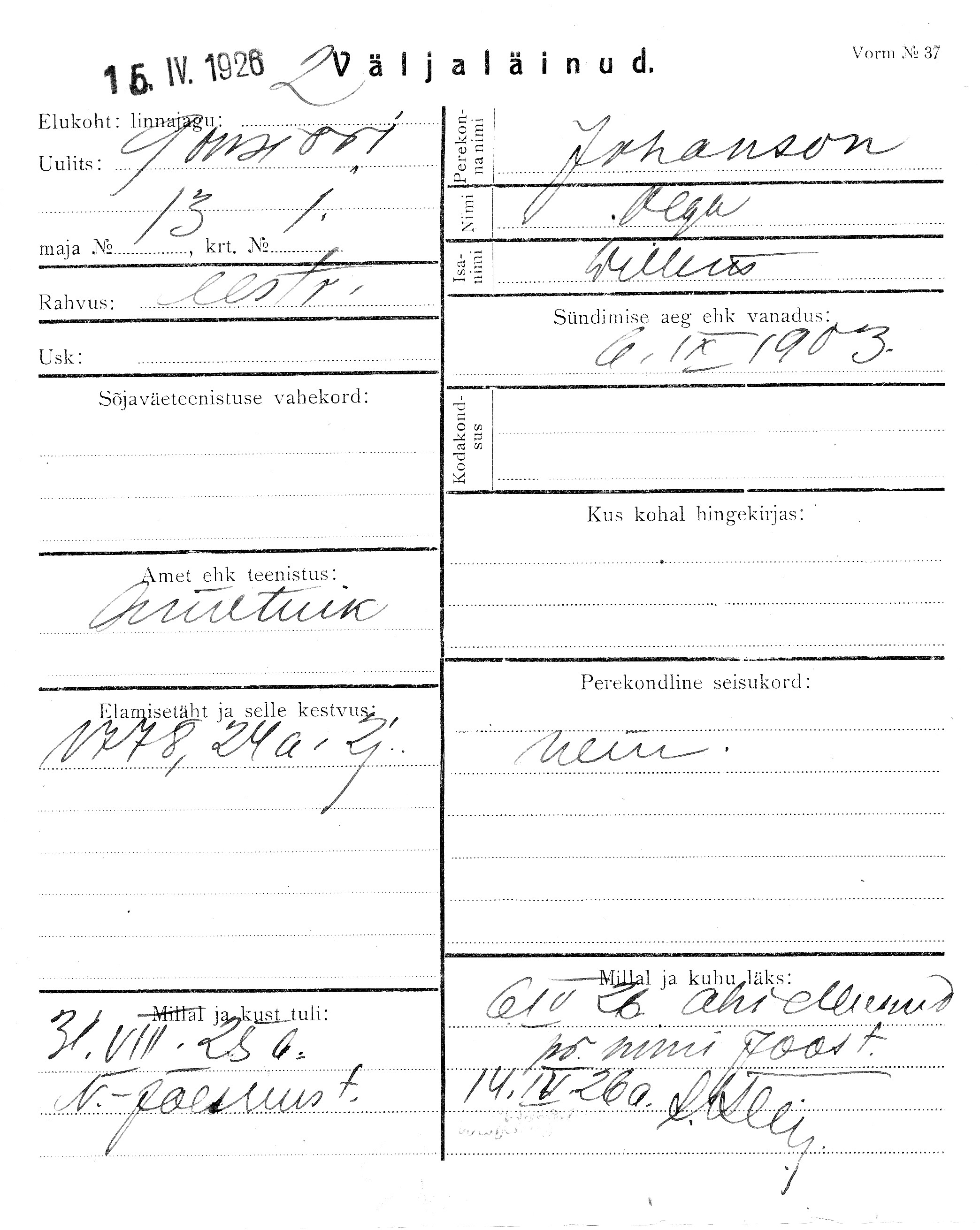 Johanson, Olga, Willem